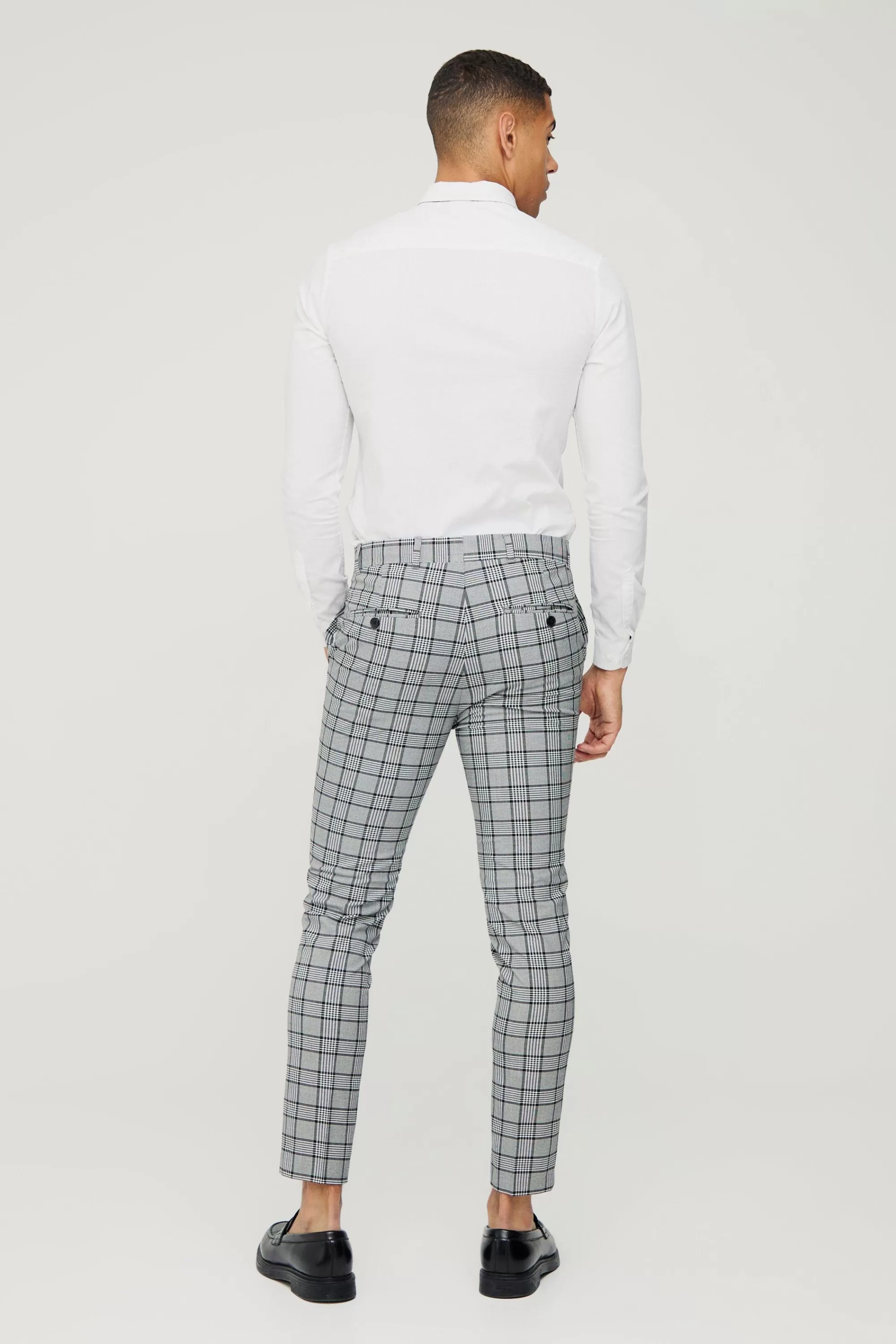 boohooMAN Super Skinny Check Crop Trouser | UK