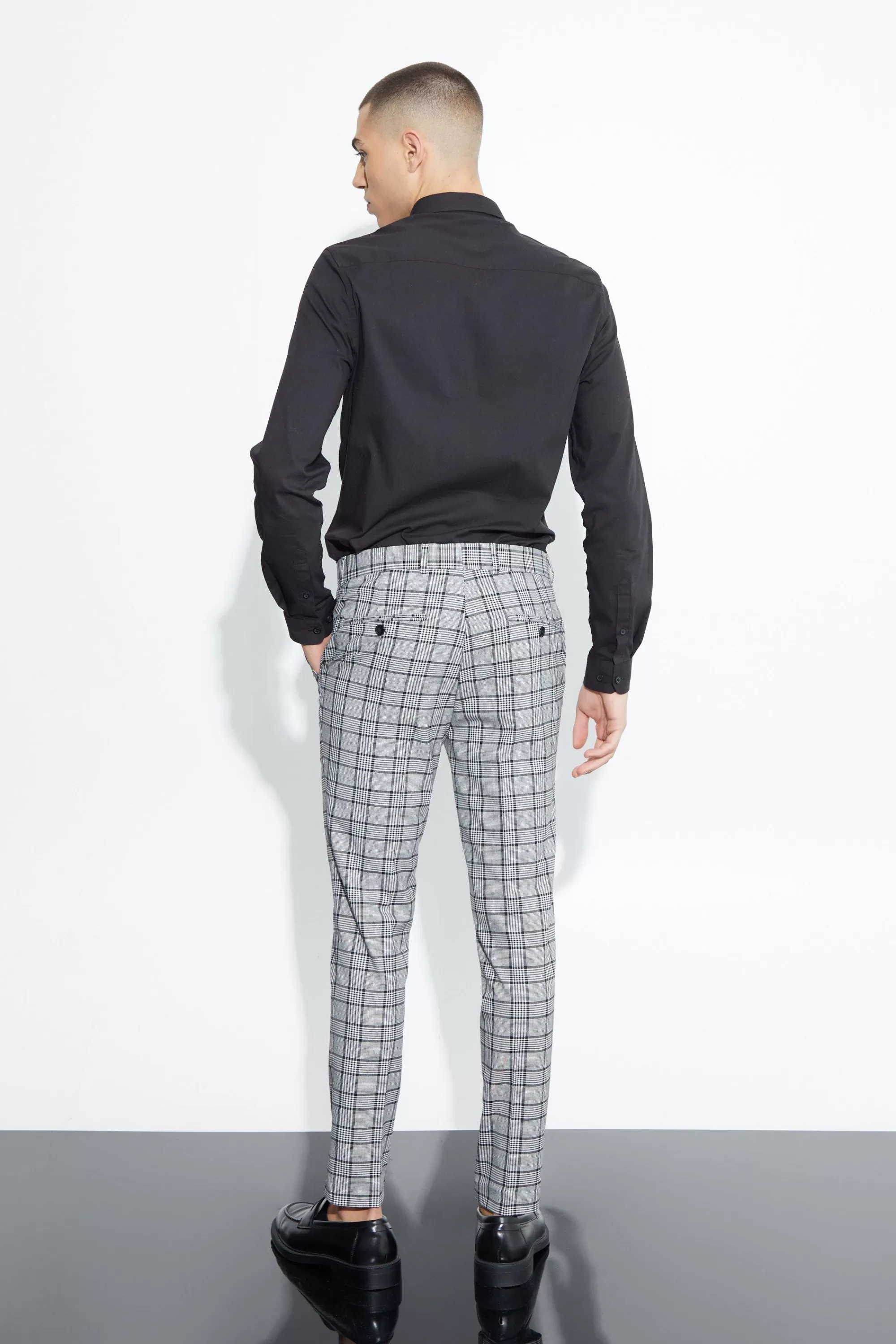 boohooMAN Super Skinny Check Crop Trouser | UK