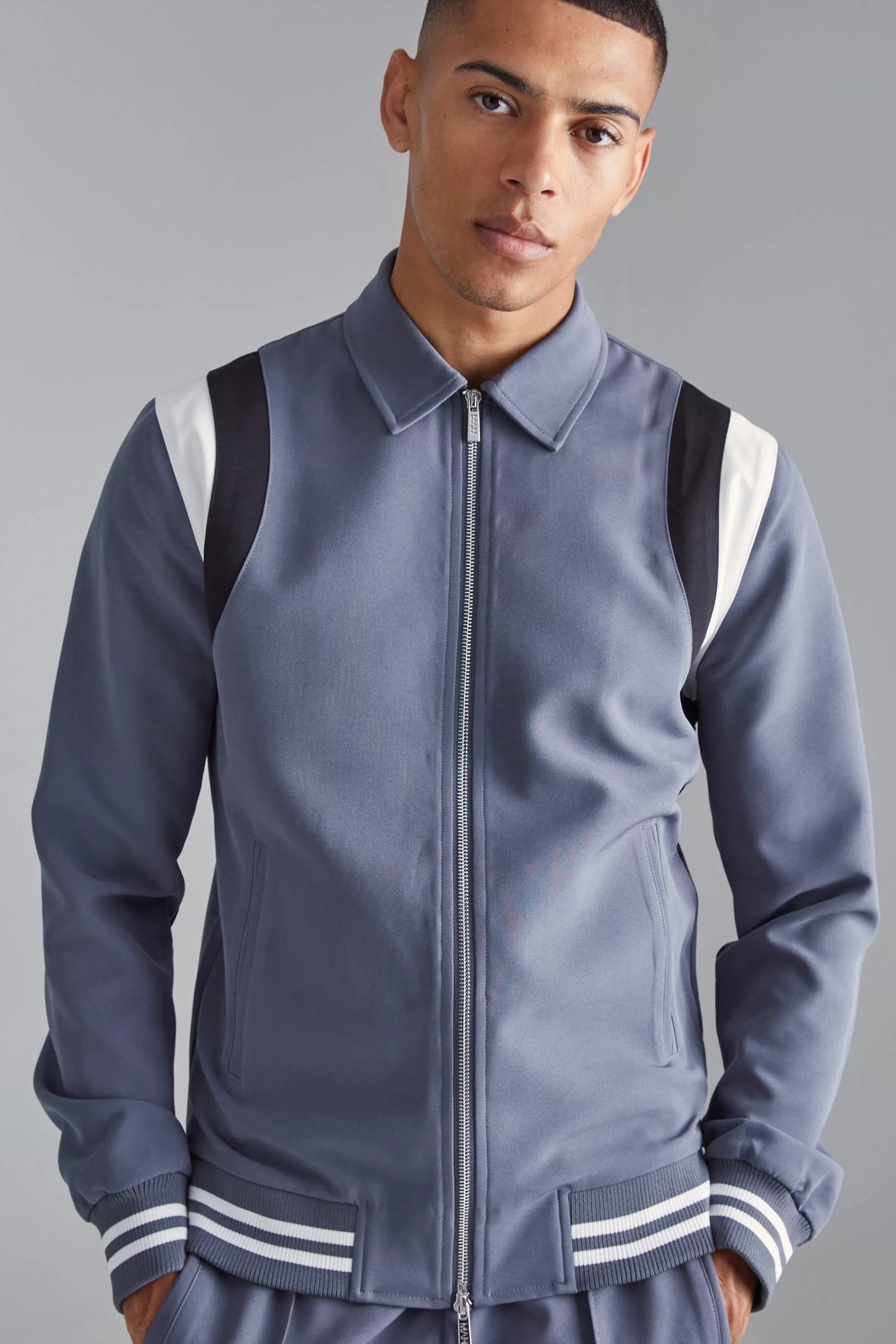 boohooMAN Tailored Collared Varsity Bomber Set | UK