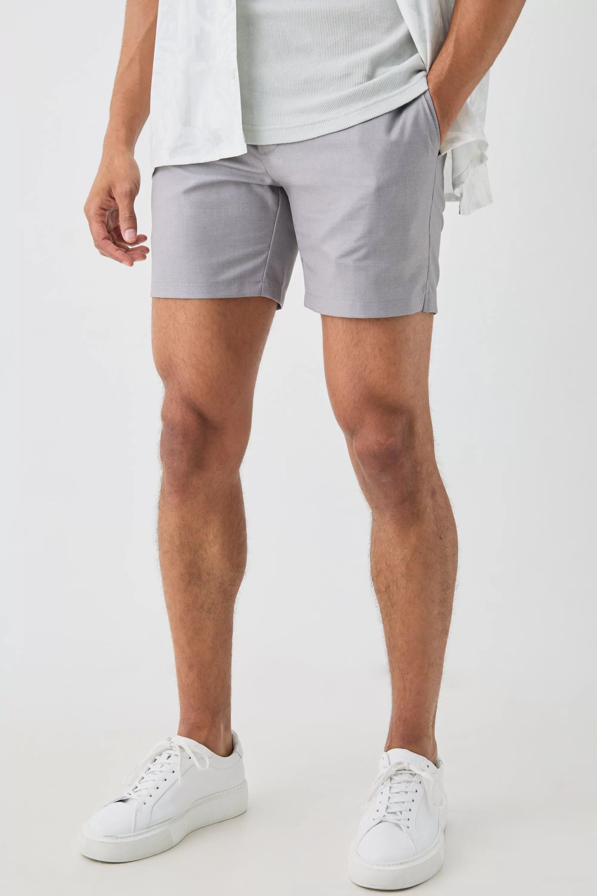 boohooMAN Tailored Slim Fit Fixed Waist Stretch Shorts In | UK