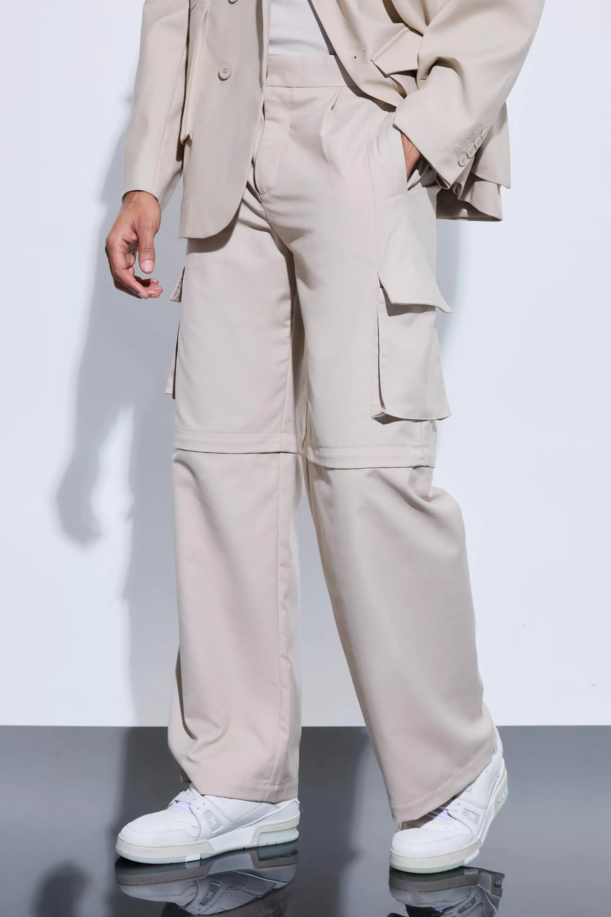 boohooMAN Tailored Zip Off Cargo Hybrid Trousers | UK