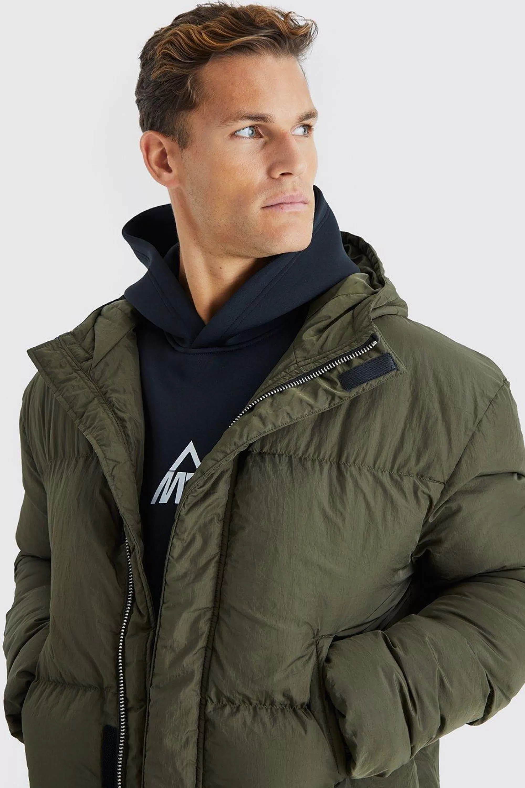 boohooMAN Tall 4 Pocket Longline Hooded Puffer Jacket In | UK