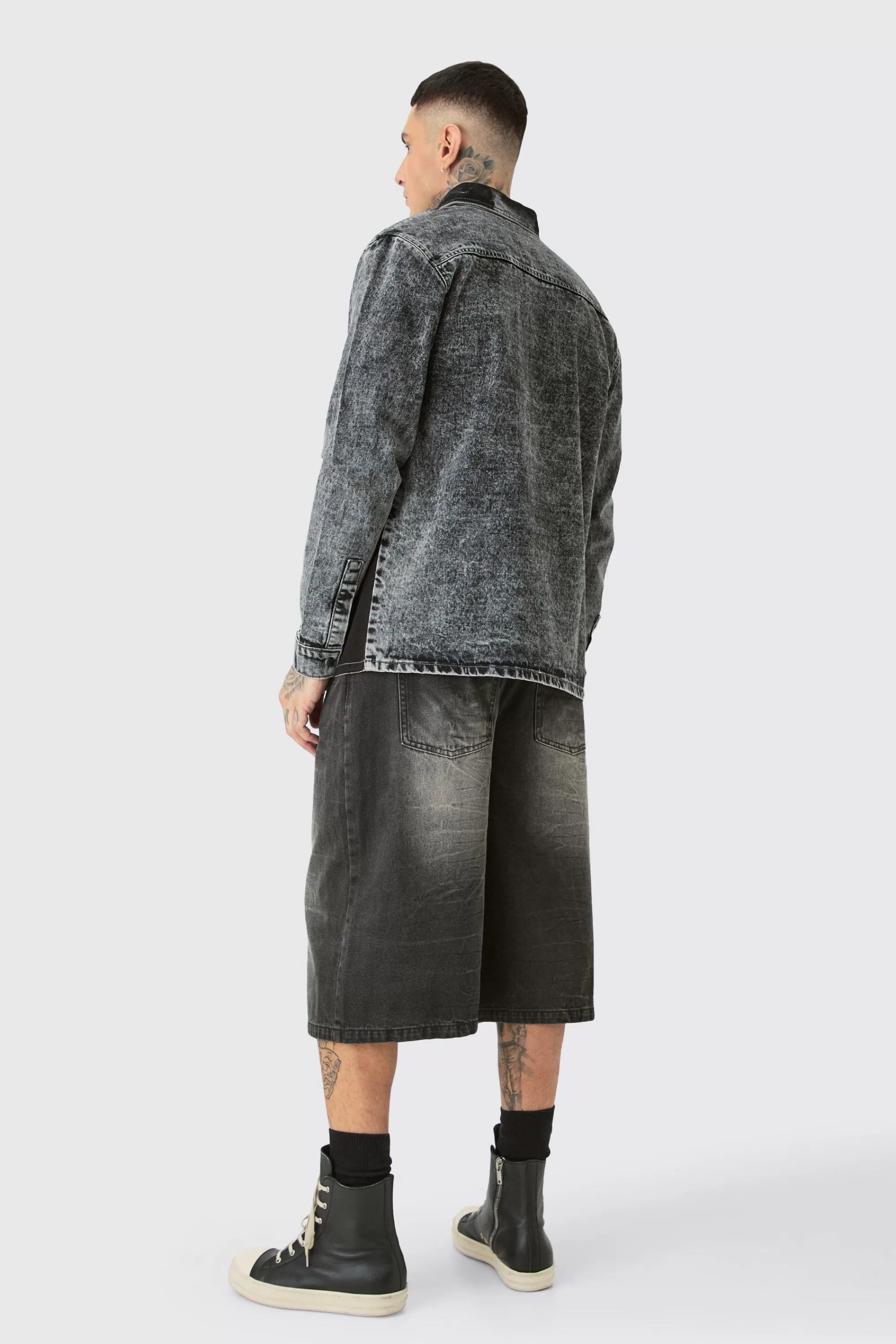 boohooMAN Tall Acid Wash Carpenter Denim Shirt | UK