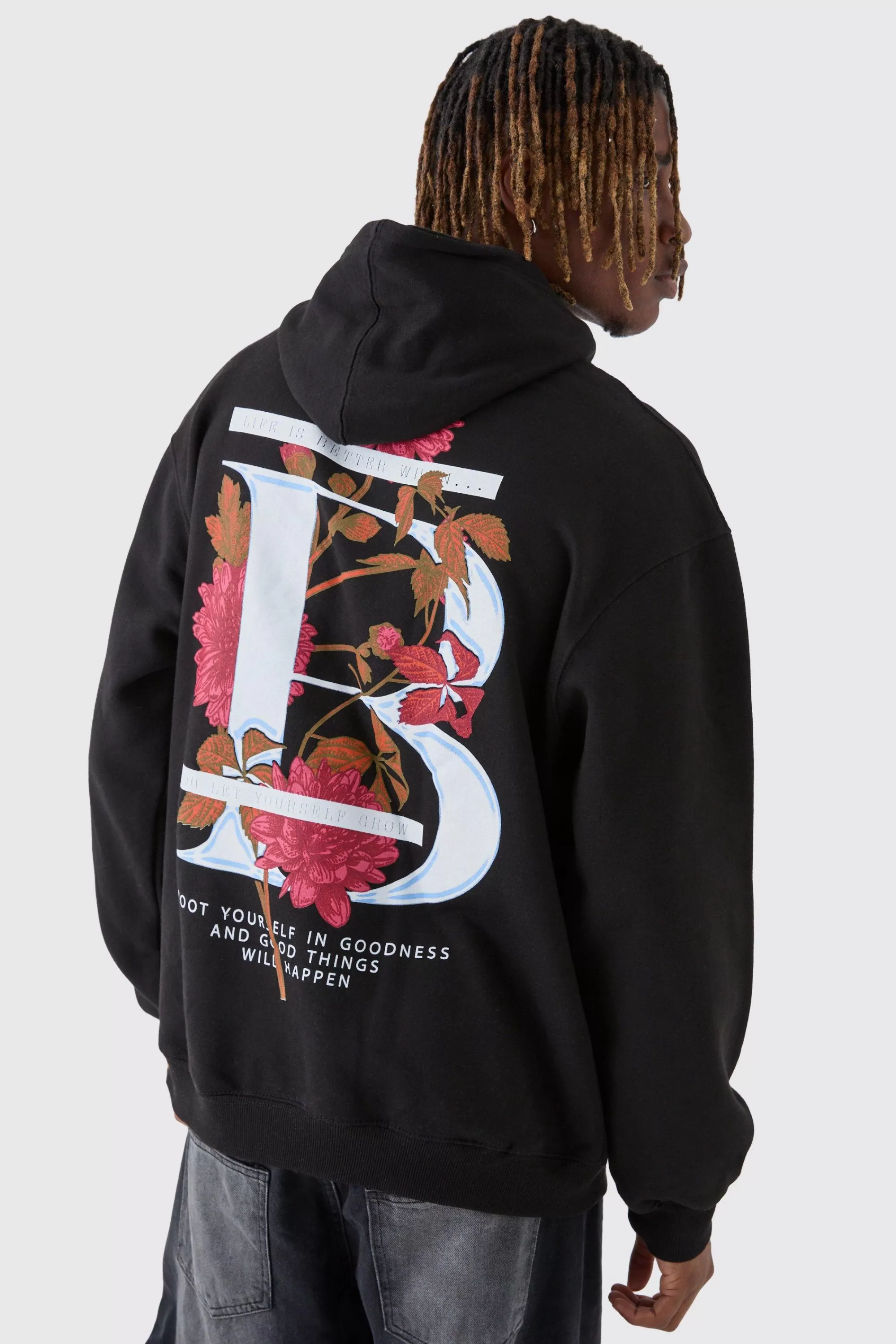 boohooMAN Tall B Floral Graphic Oversized Hoodie | UK