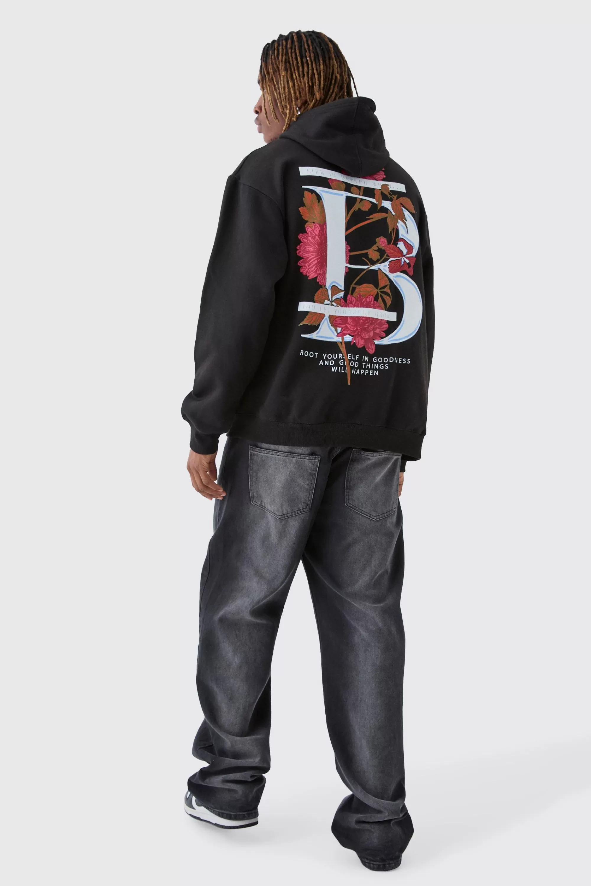 boohooMAN Tall B Floral Graphic Oversized Hoodie | UK
