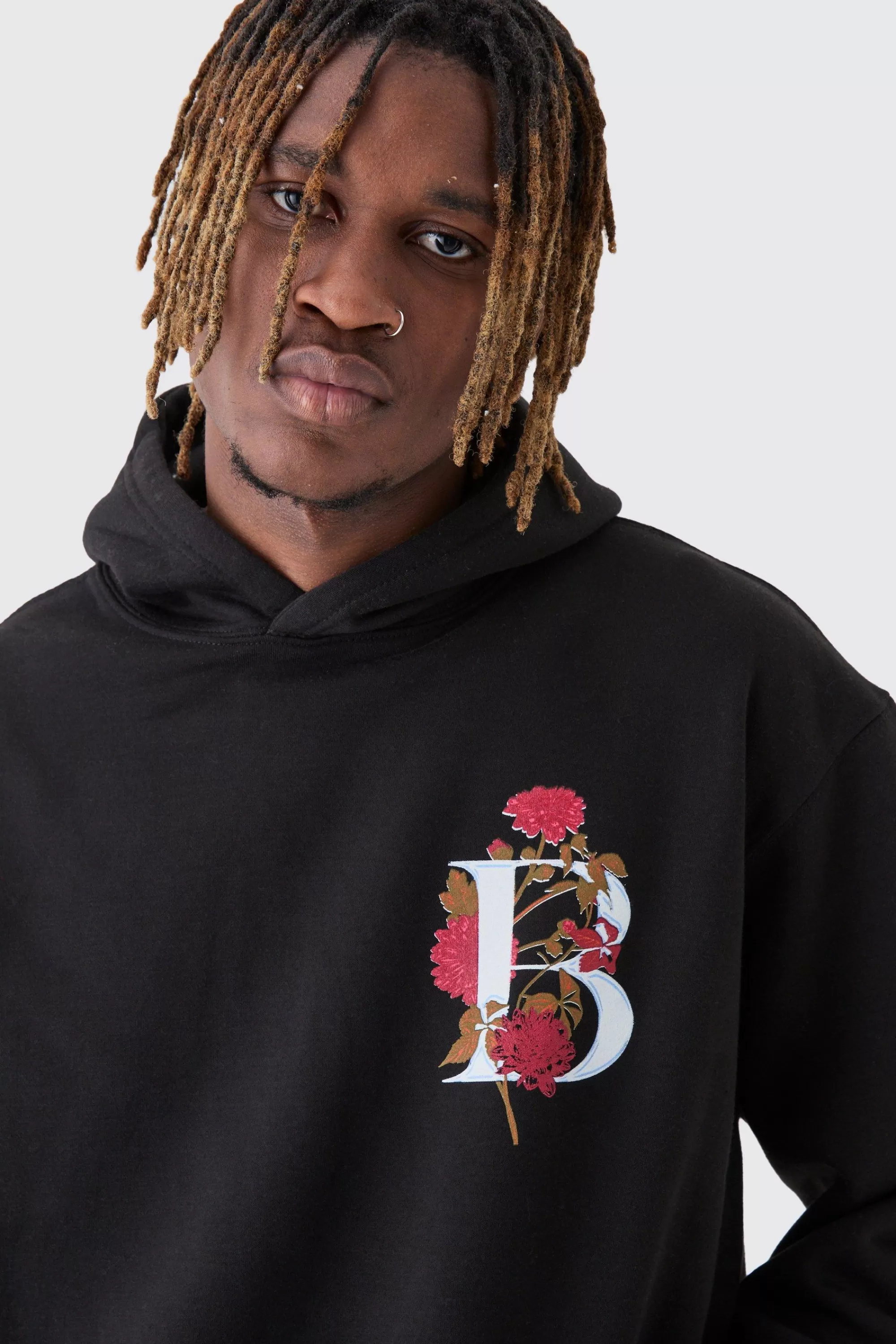 boohooMAN Tall B Floral Graphic Oversized Hoodie | UK