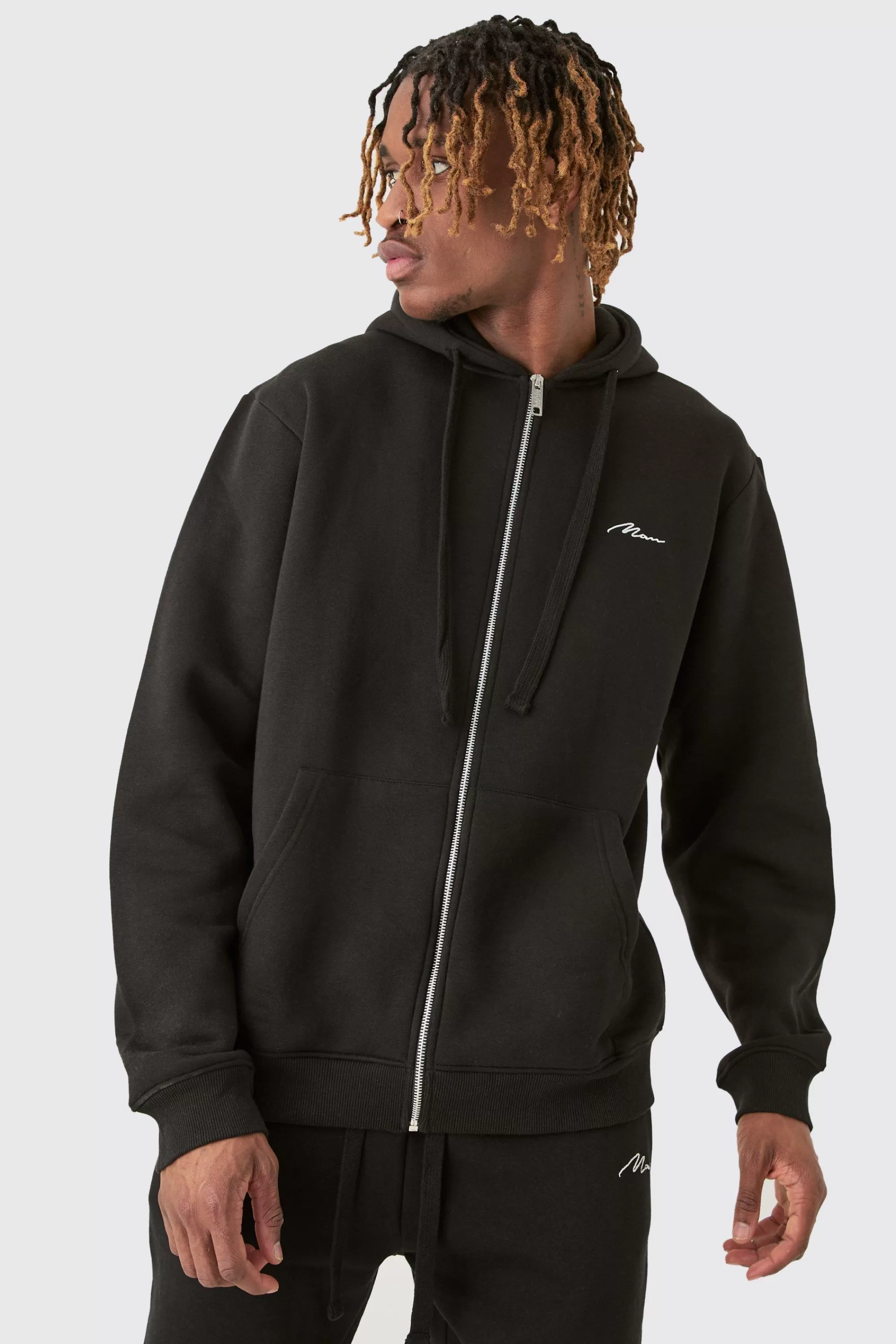 boohooMAN Tall Basic Man Signature Zip Through Hoodie In | UK
