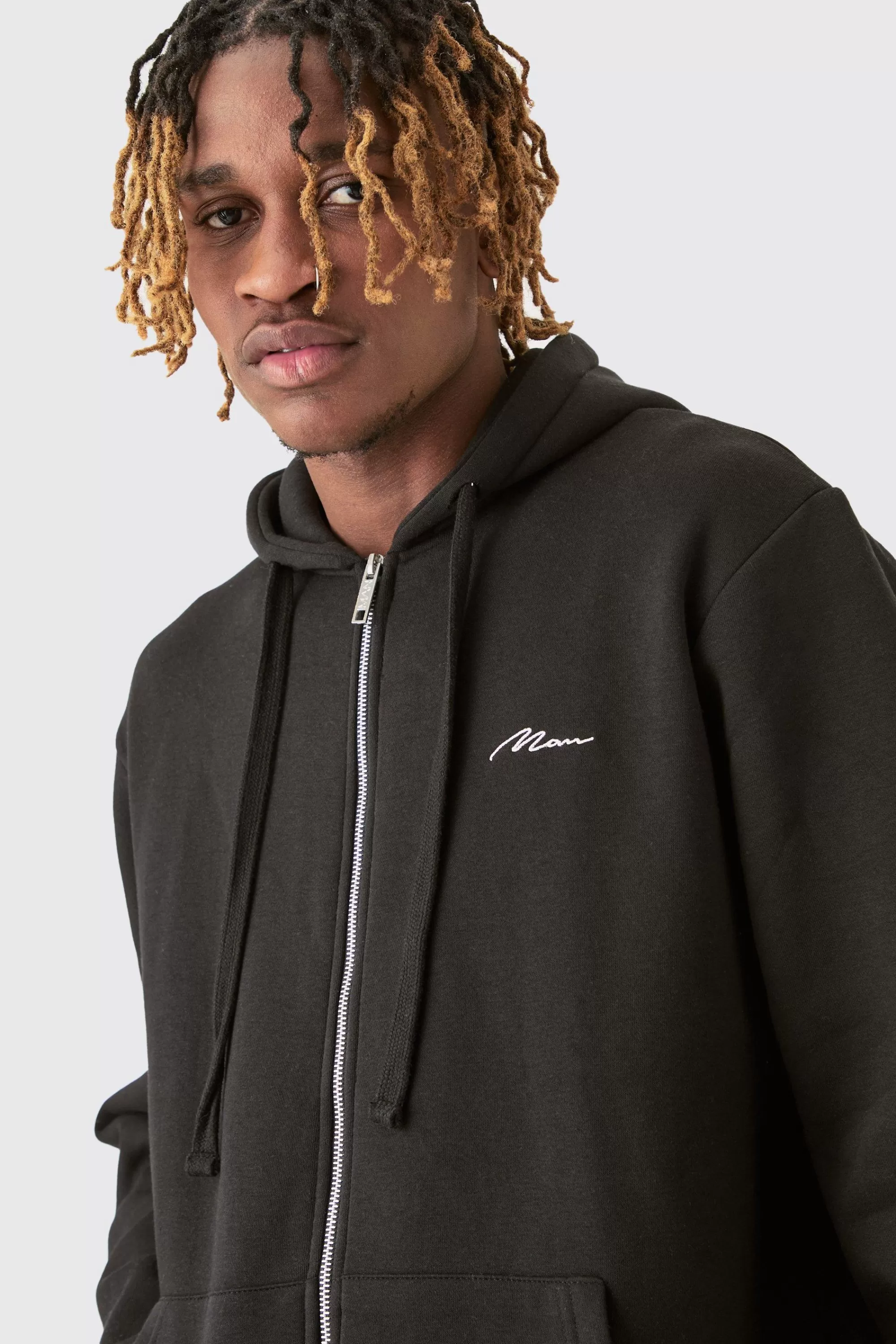 boohooMAN Tall Basic Man Signature Zip Through Hoodie In | UK