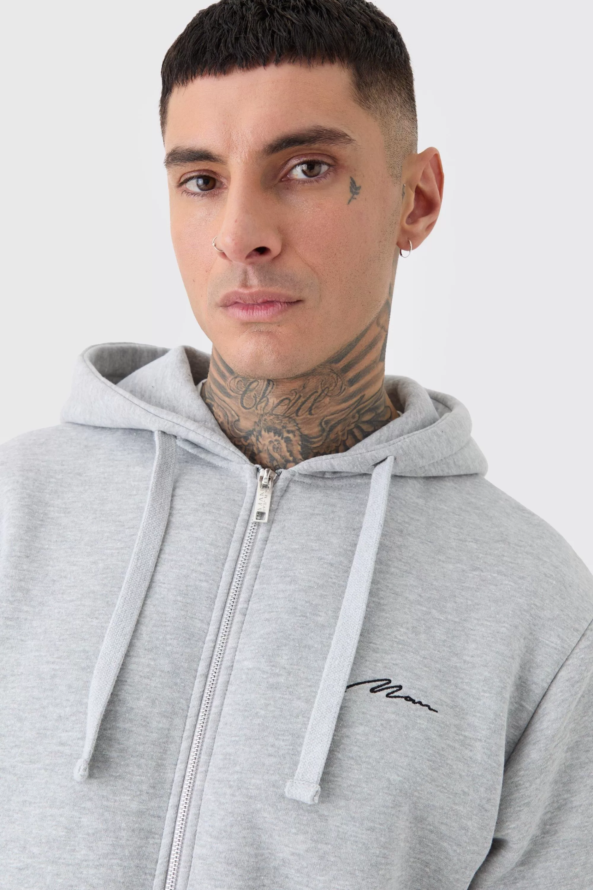boohooMAN Tall Basic Man Signature Zip Through Hoodie In | UK