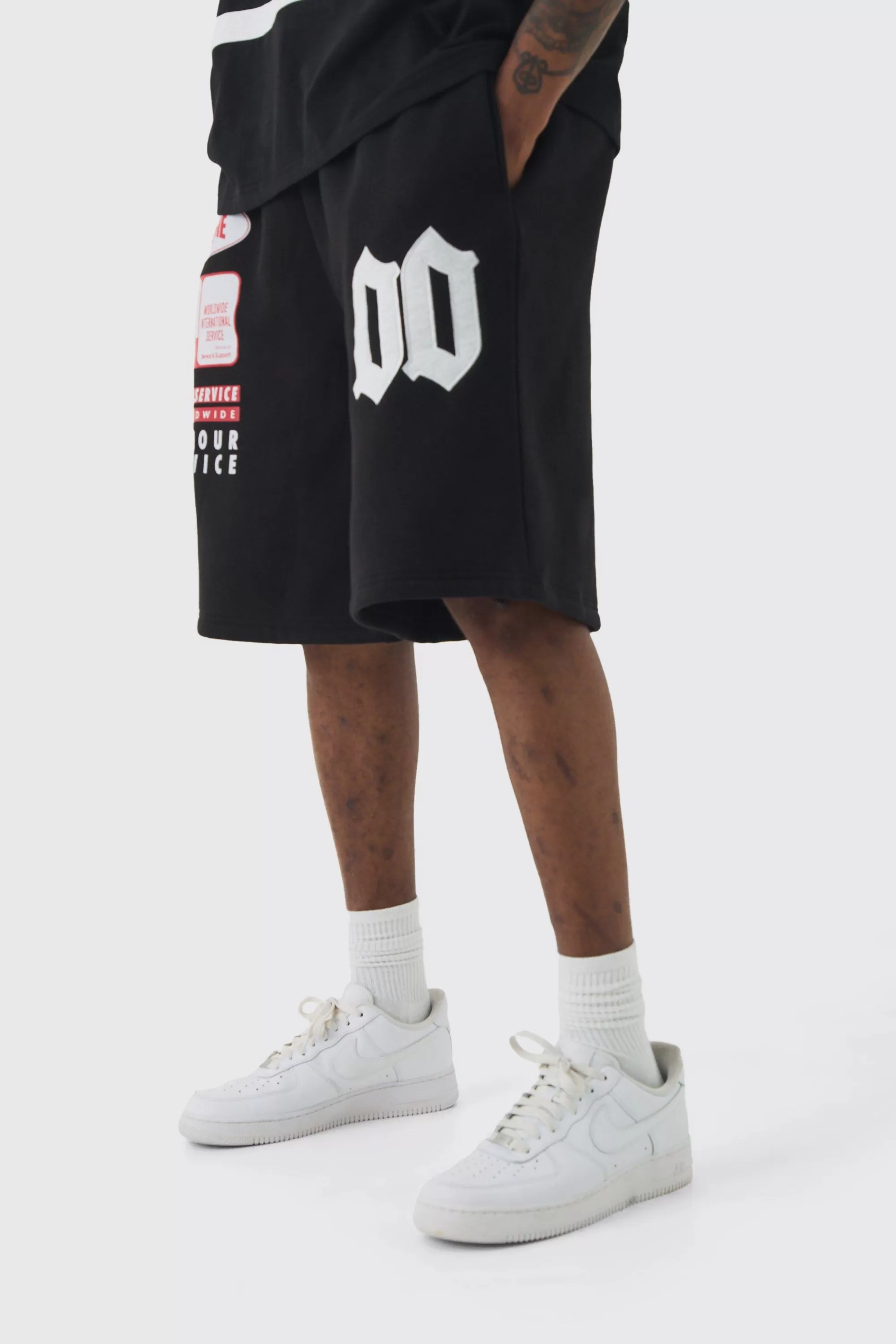 boohooMAN Tall Basketball Washed Applique Moto Printed Shorts | UK