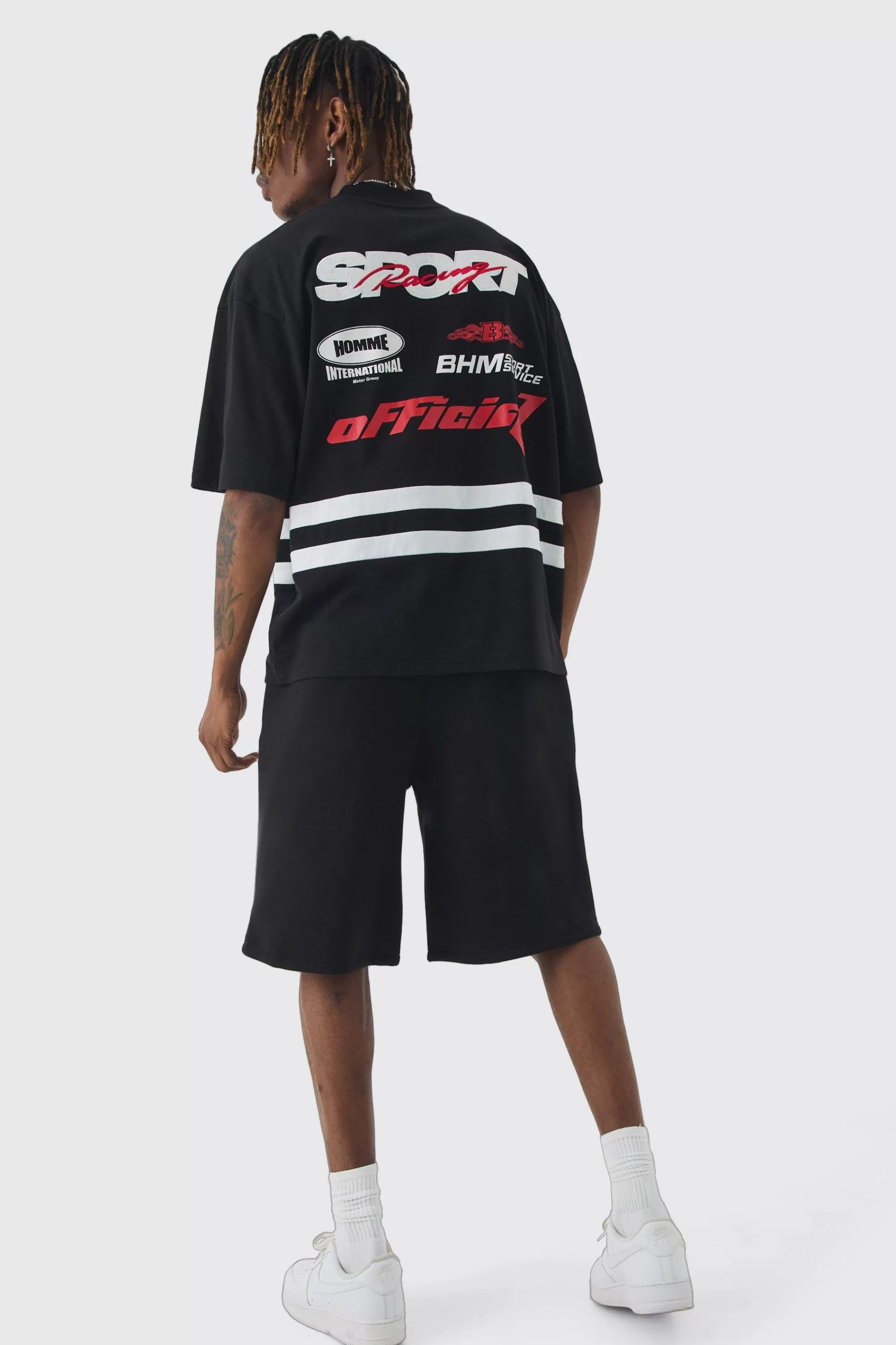 boohooMAN Tall Basketball Washed Applique Moto Printed Shorts | UK