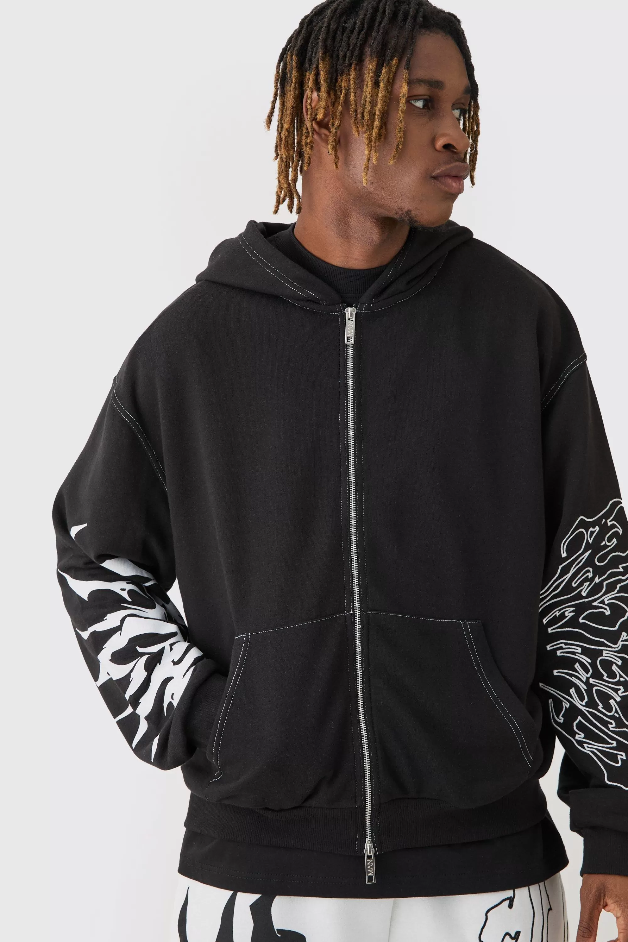 boohooMAN Tall Boxy Oversized Embroidery Hoodie | UK