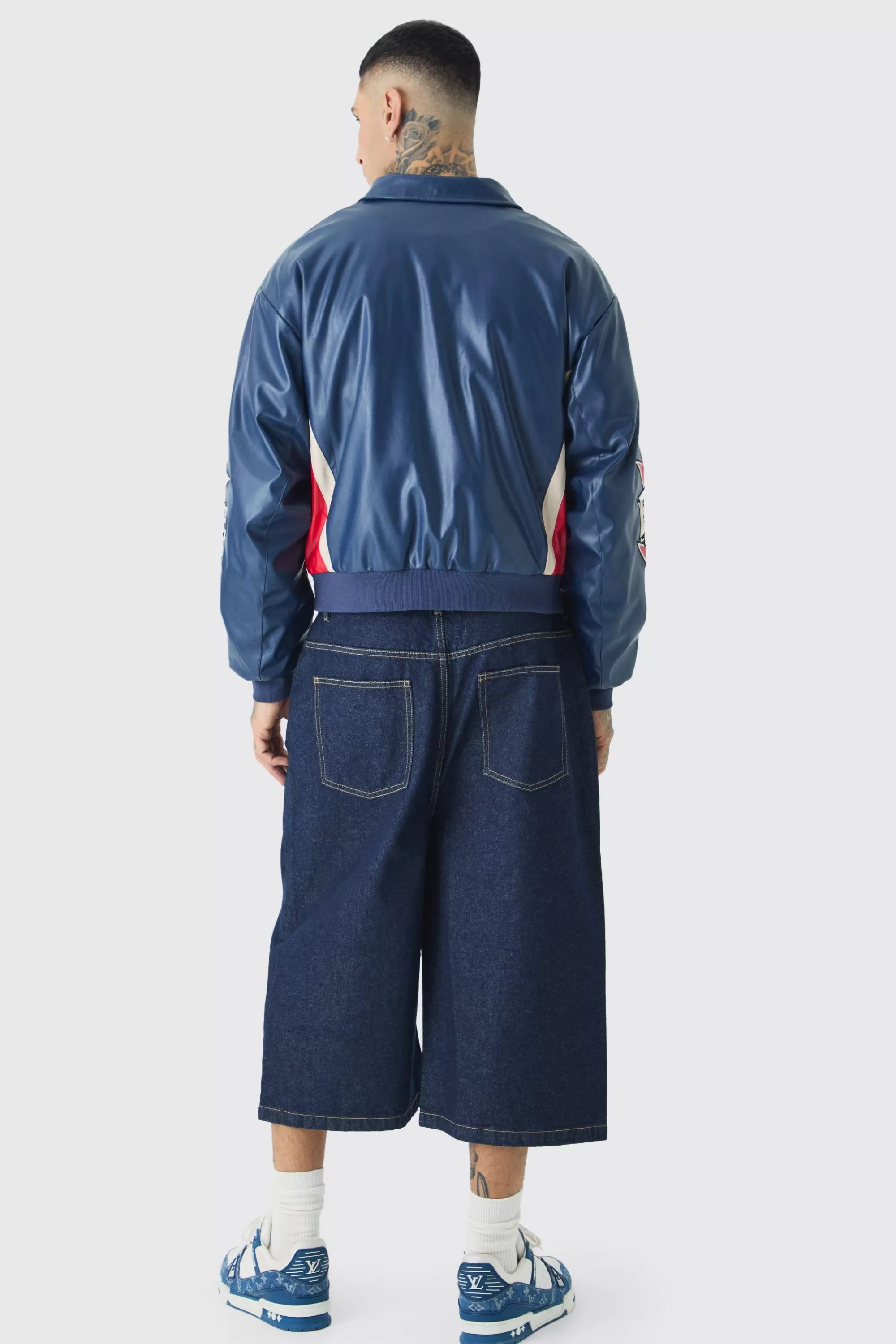 boohooMAN Tall Boxy Worldwide Collared Pu Bomber Jacket In | UK