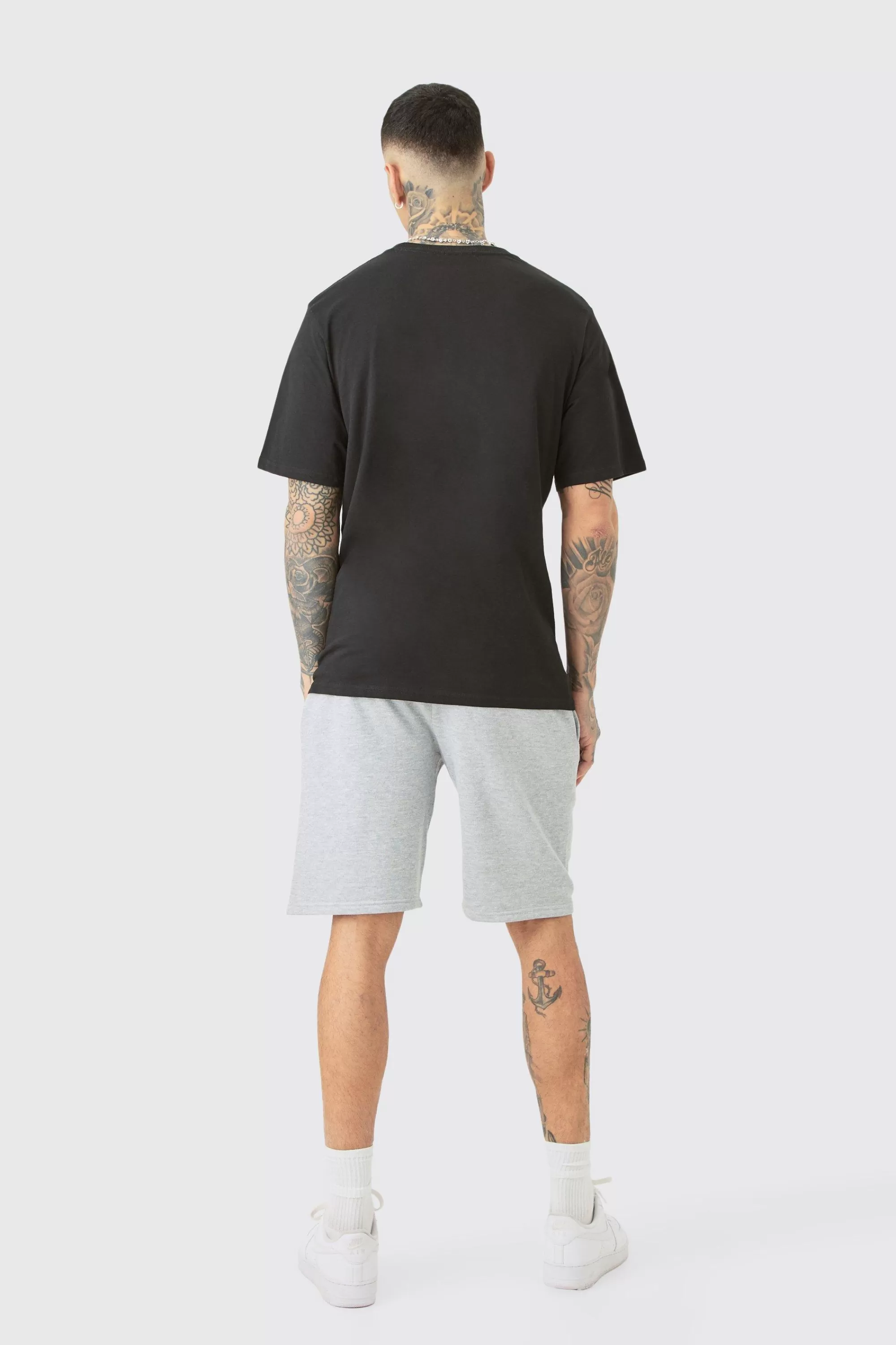 boohooMAN Tall Bronx Varsity Print T-shirt & Short Set | UK