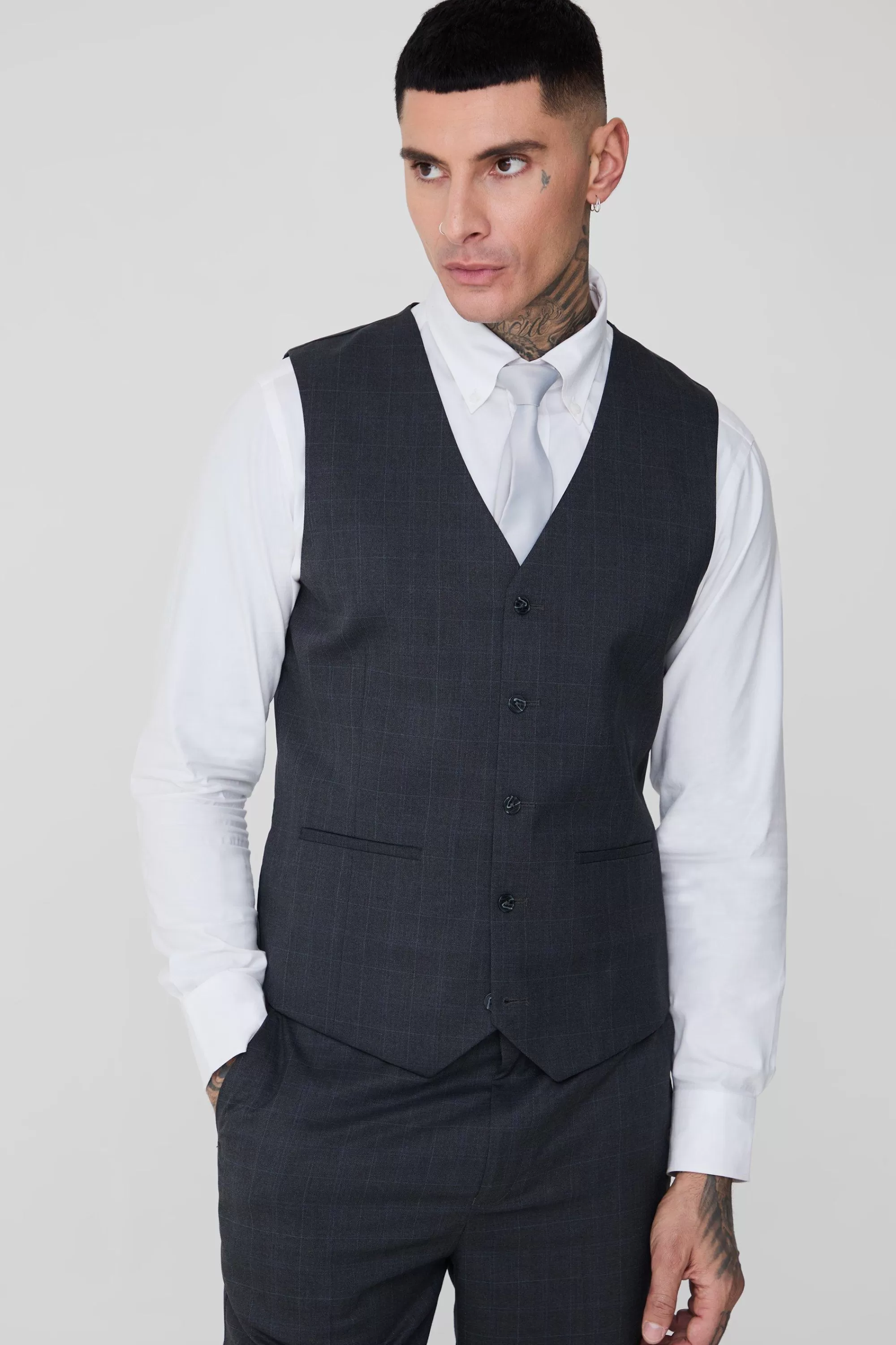 boohooMAN Tall Check Waistcoat | UK