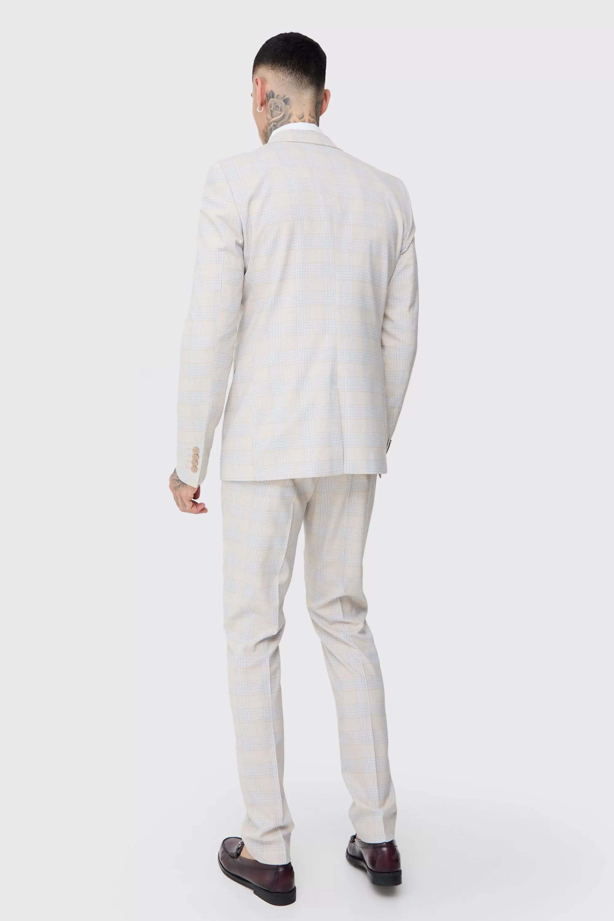 boohooMAN Tall Checked Skinny Fit Trousers | UK