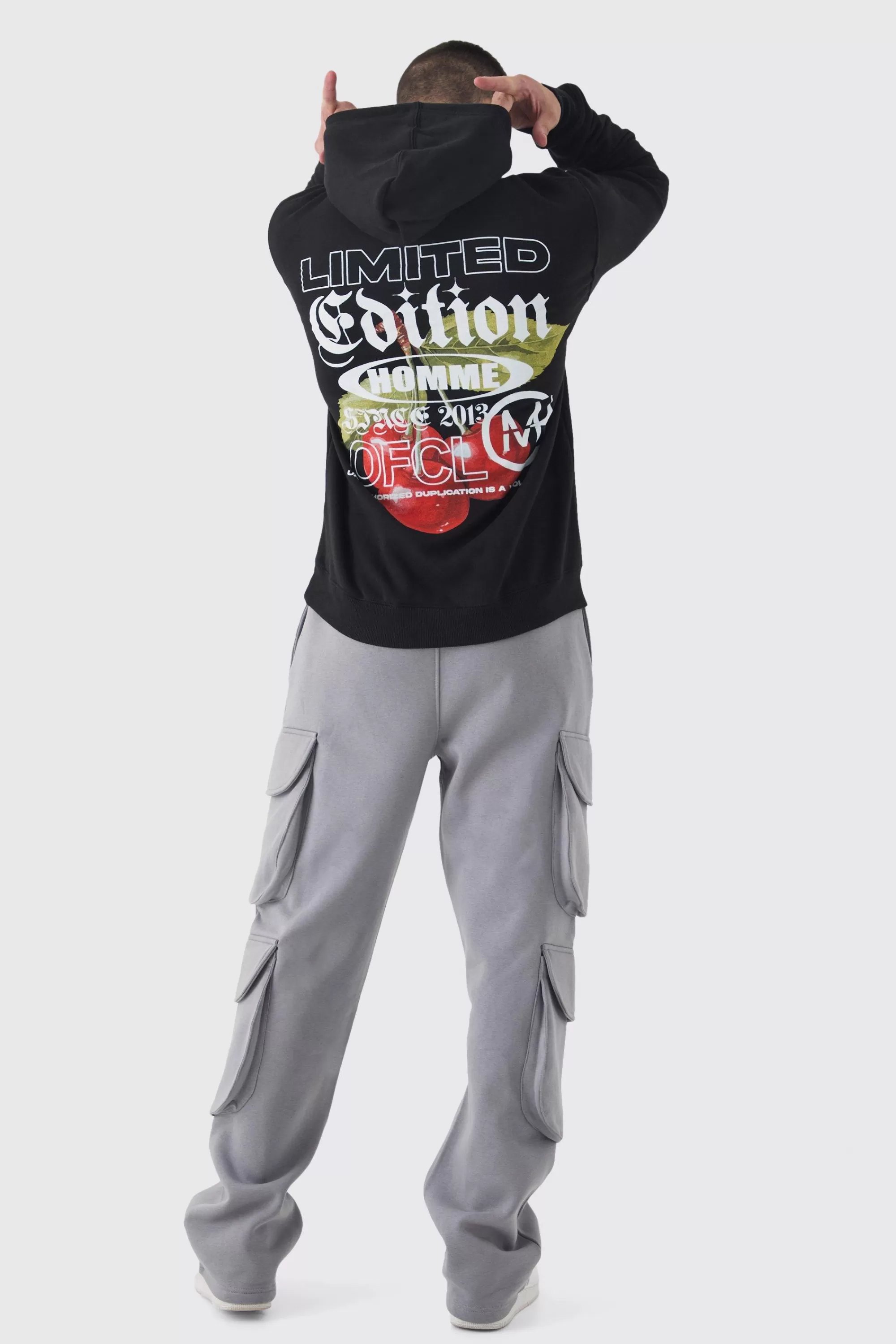 boohooMAN Tall Cherry Graphic Back Print Oversized Hoodie | UK