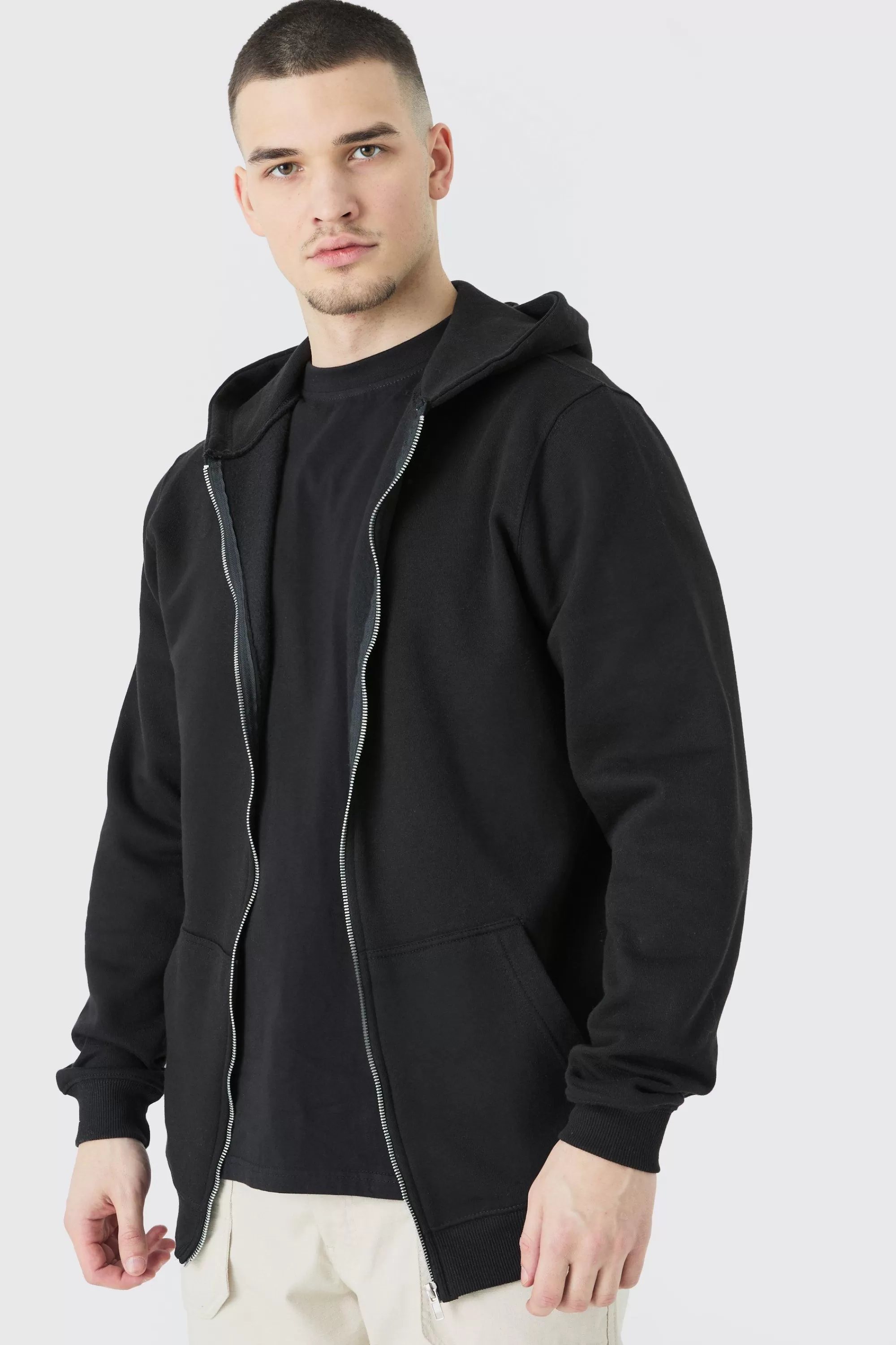 boohooMAN Tall Core Fit Basic Zip Thru Hoodie | UK