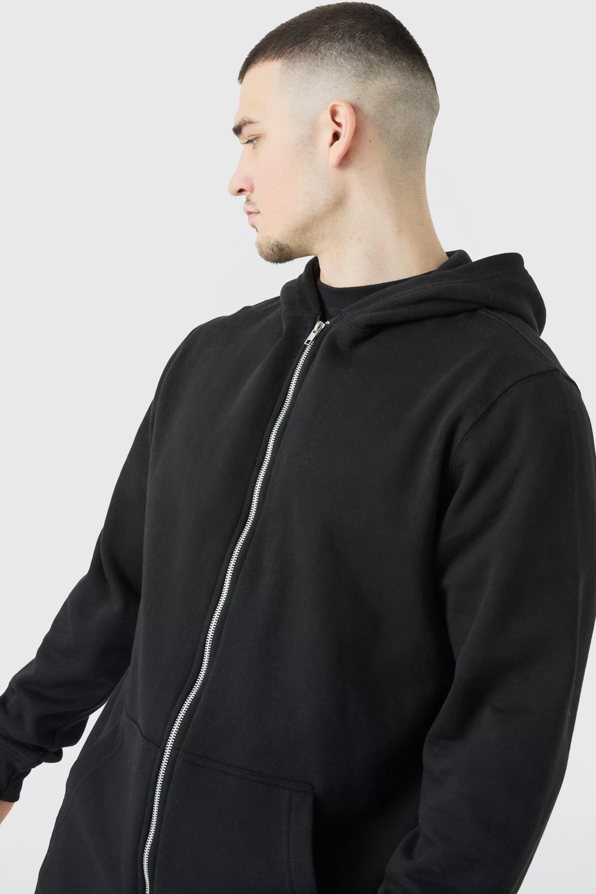 boohooMAN Tall Core Fit Basic Zip Thru Hoodie | UK