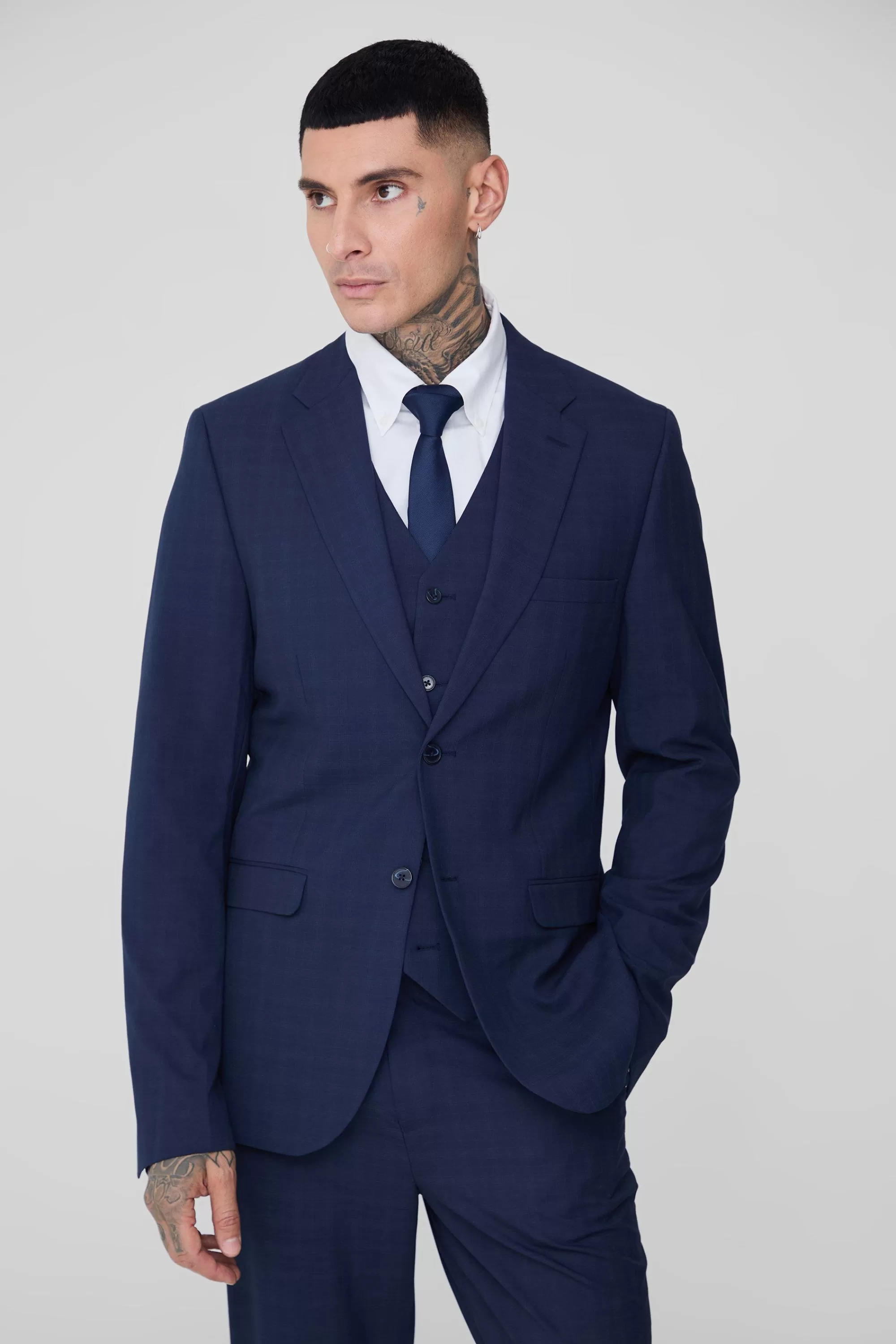boohooMAN Tall Check Single Breasted Slim Fit Suit Jacket | UK