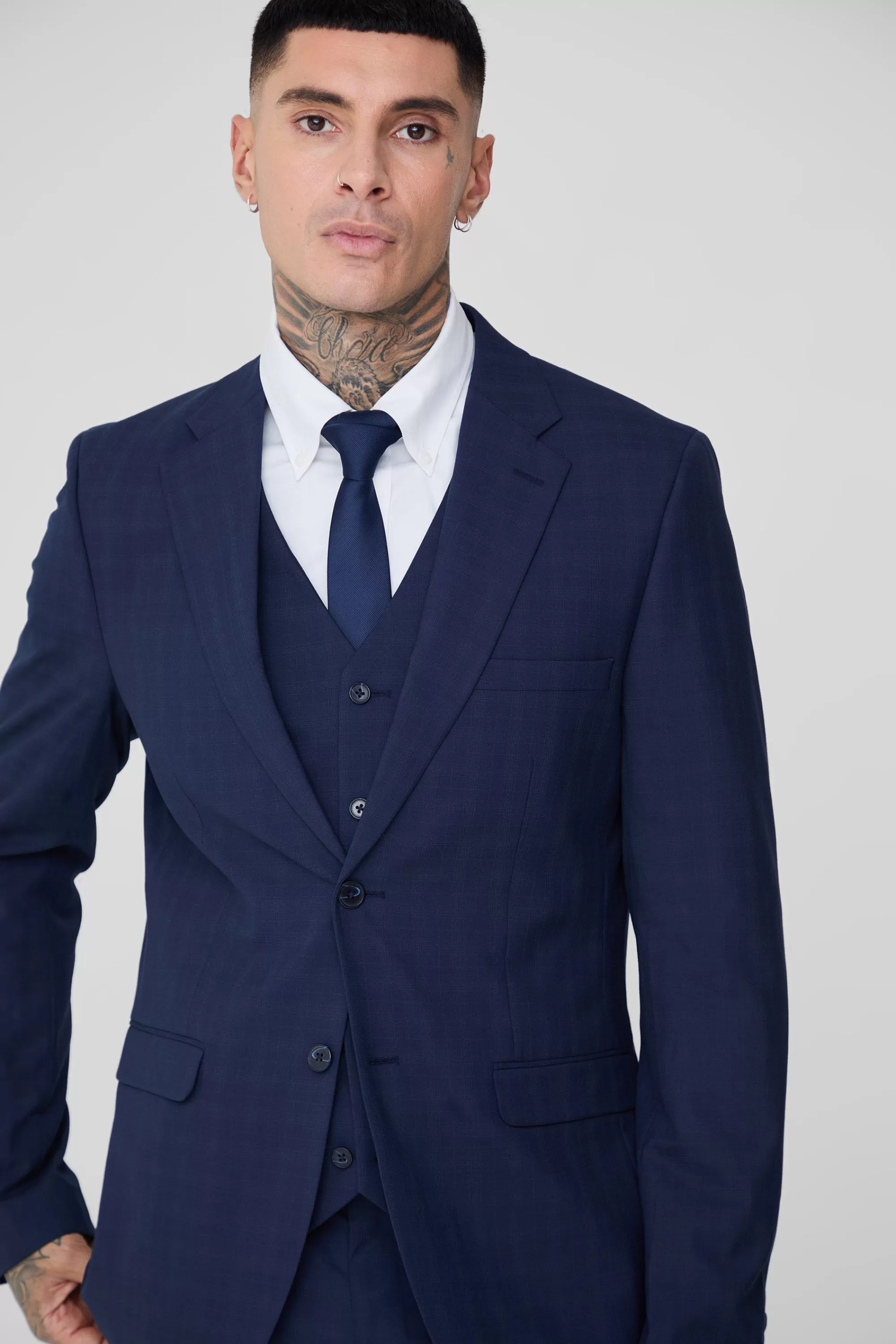 boohooMAN Tall Check Single Breasted Slim Fit Suit Jacket | UK