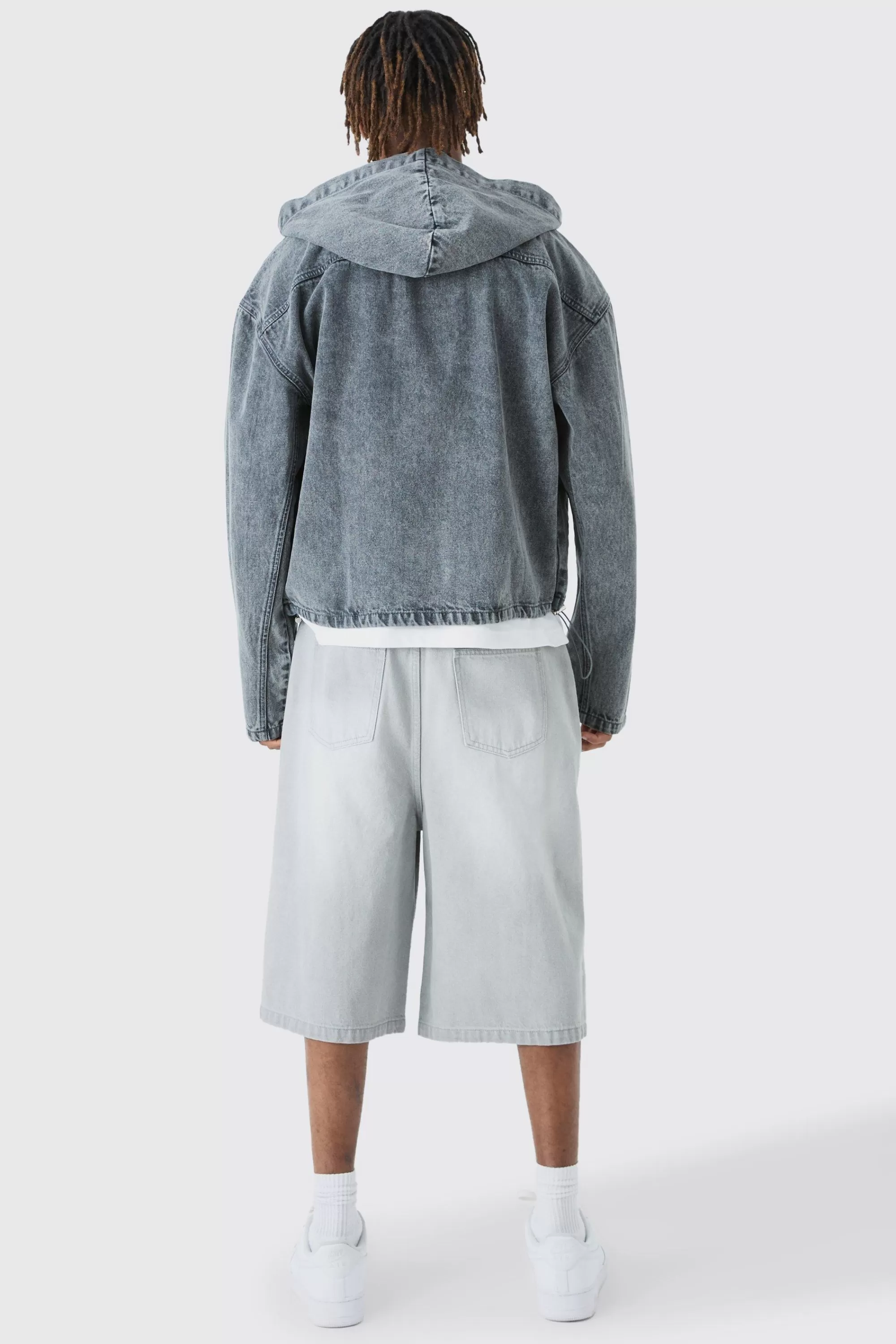 boohooMAN Tall Denim Acid Wash Hoodie | UK
