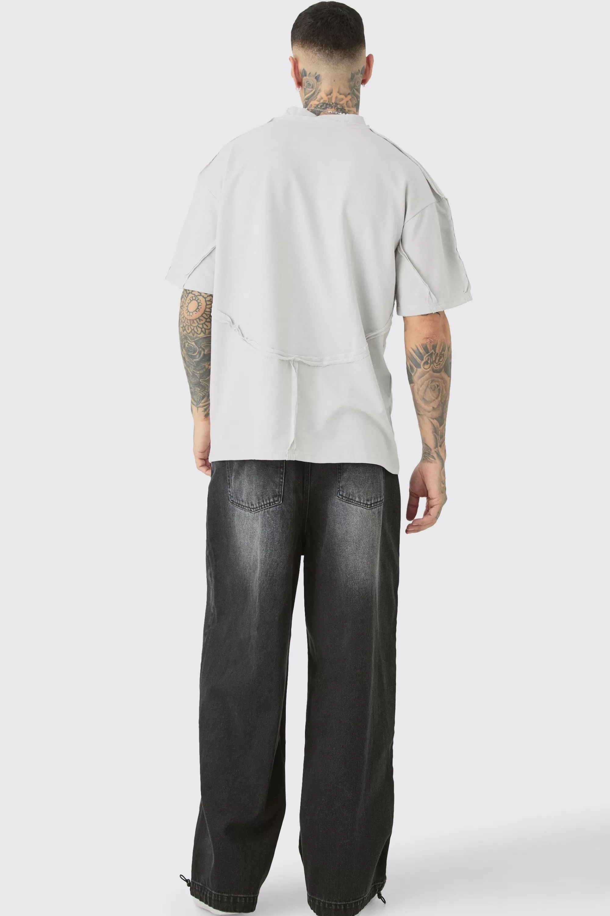 boohooMAN Tall Denim Parachute Jean | UK