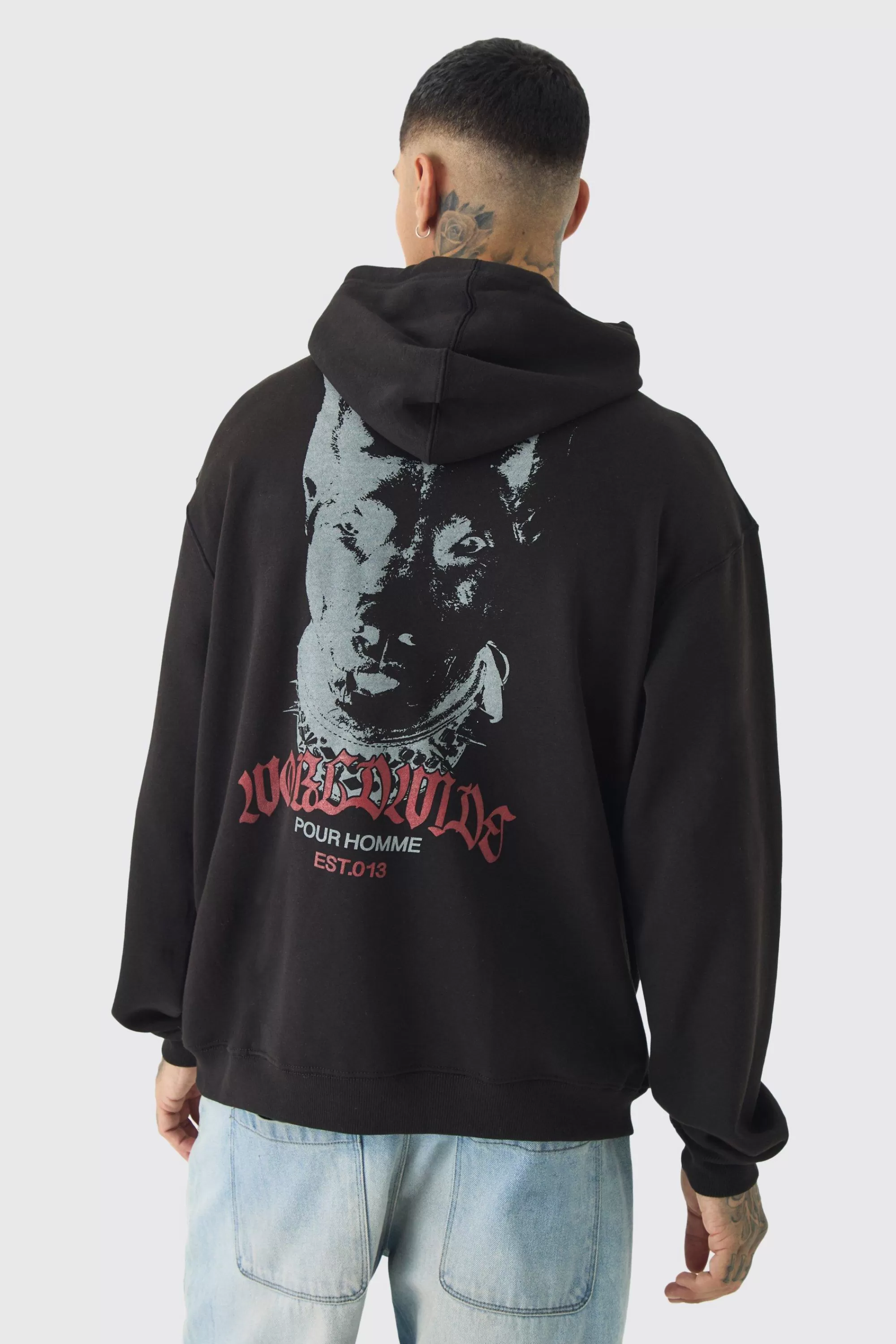 boohooMAN Tall Doberman Graphic Back Print Oversized Hoodie | UK