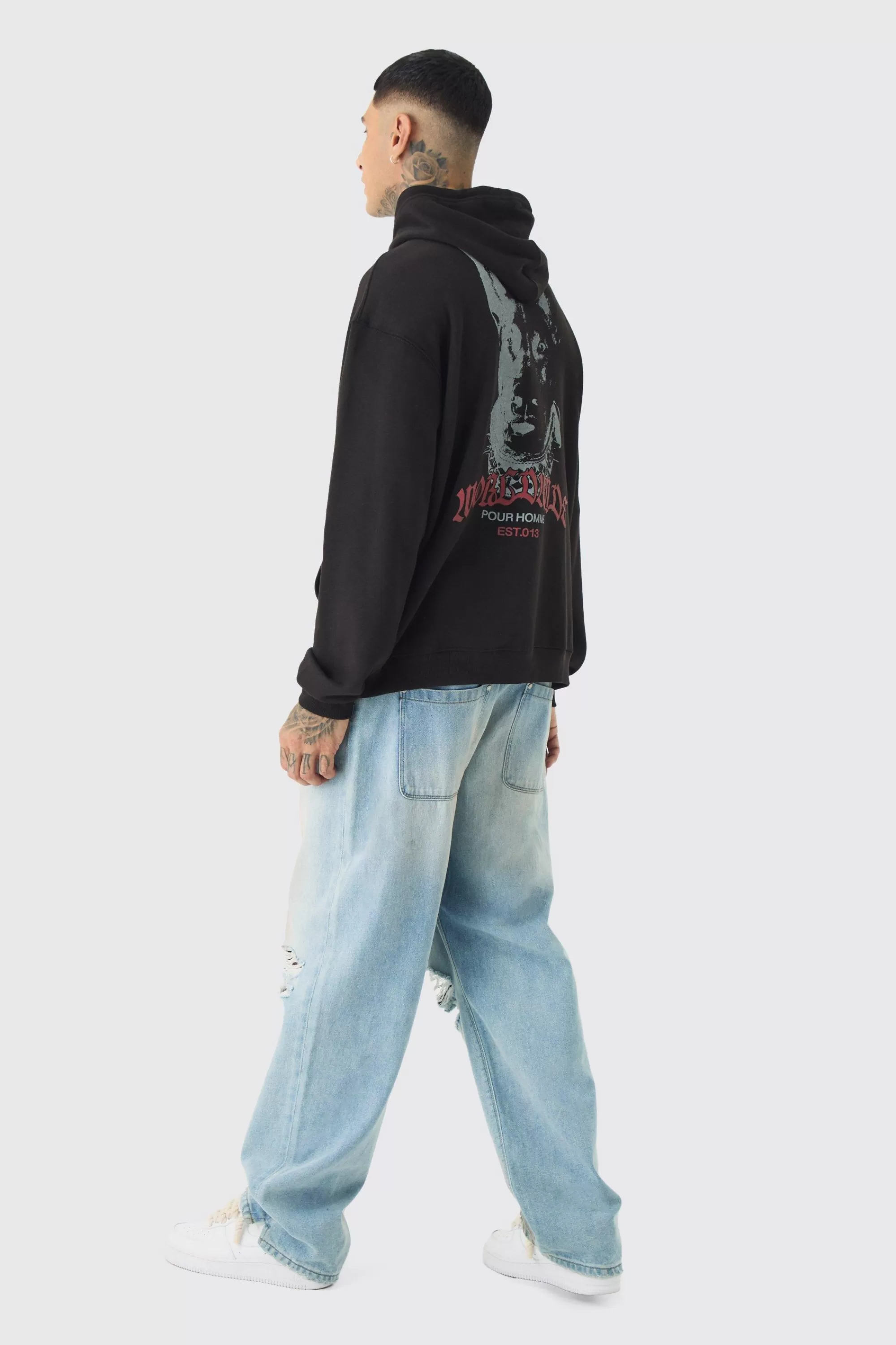 boohooMAN Tall Doberman Graphic Back Print Oversized Hoodie | UK