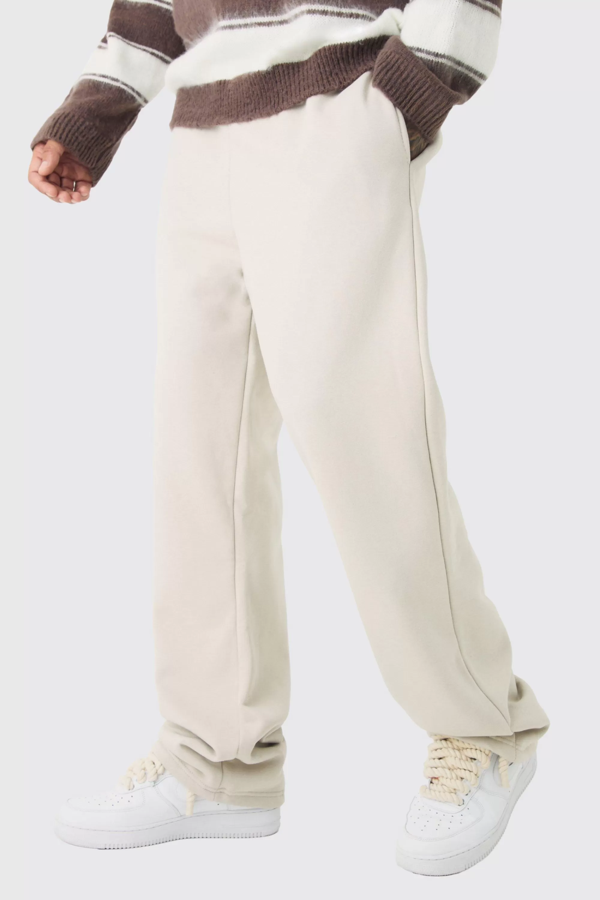 boohooMAN Tall Double Waistband Baggy Fit Jersey Bottoms In | UK