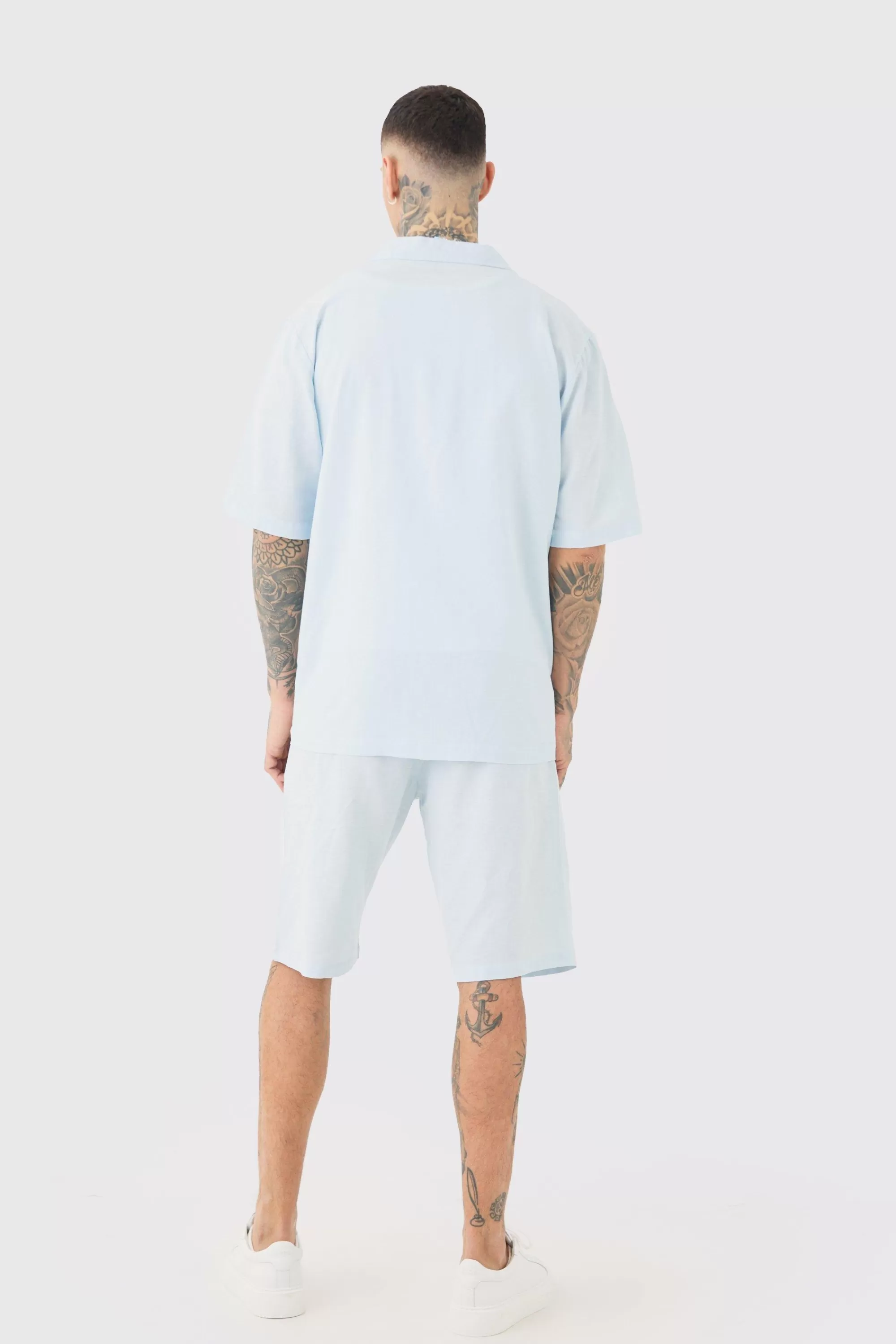 boohooMAN Tall Drop Revere Linen Shirt & Short Set In | UK