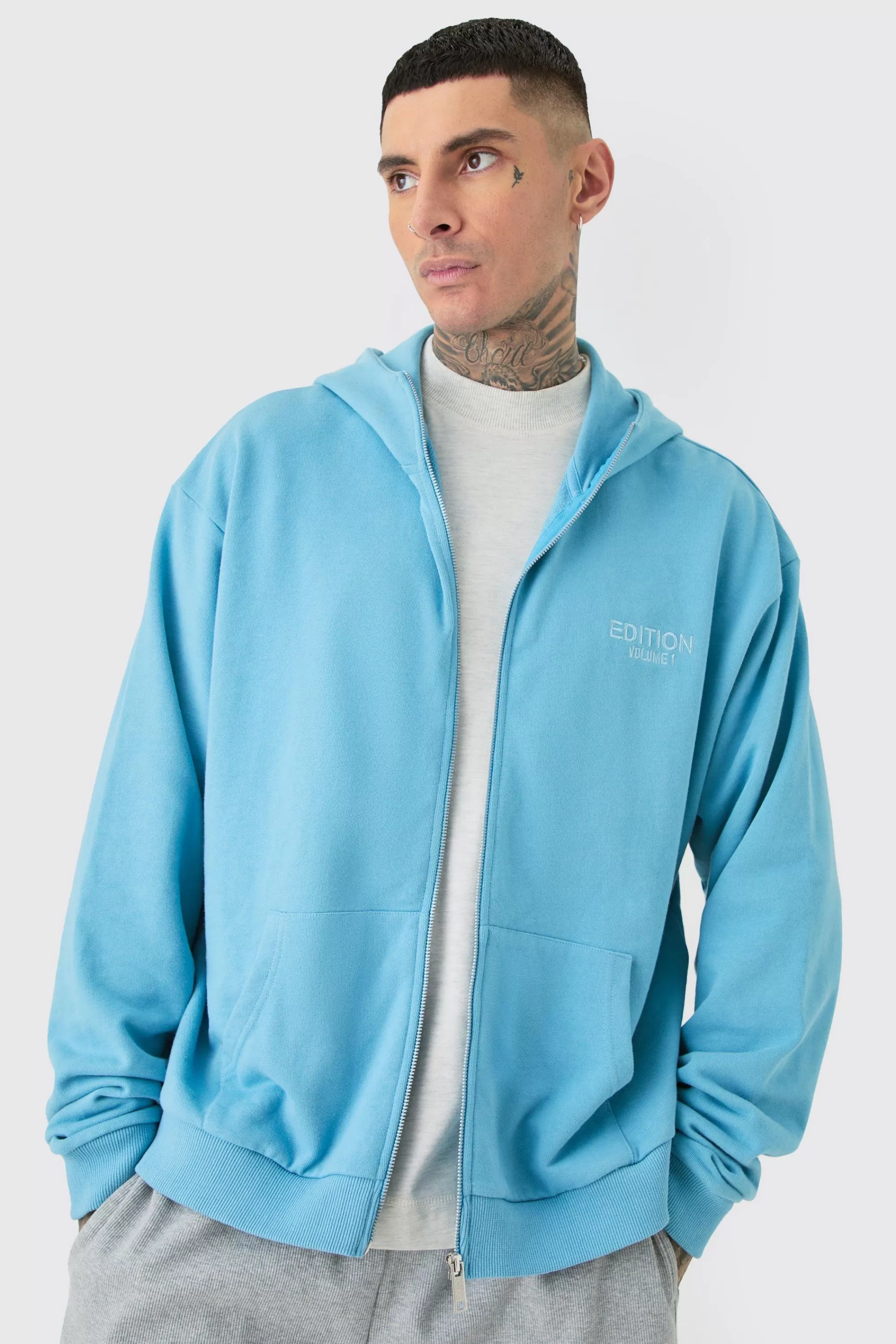 boohooMAN Tall EDITION Oversized Heavyweight Zip Thru Hoodie | UK