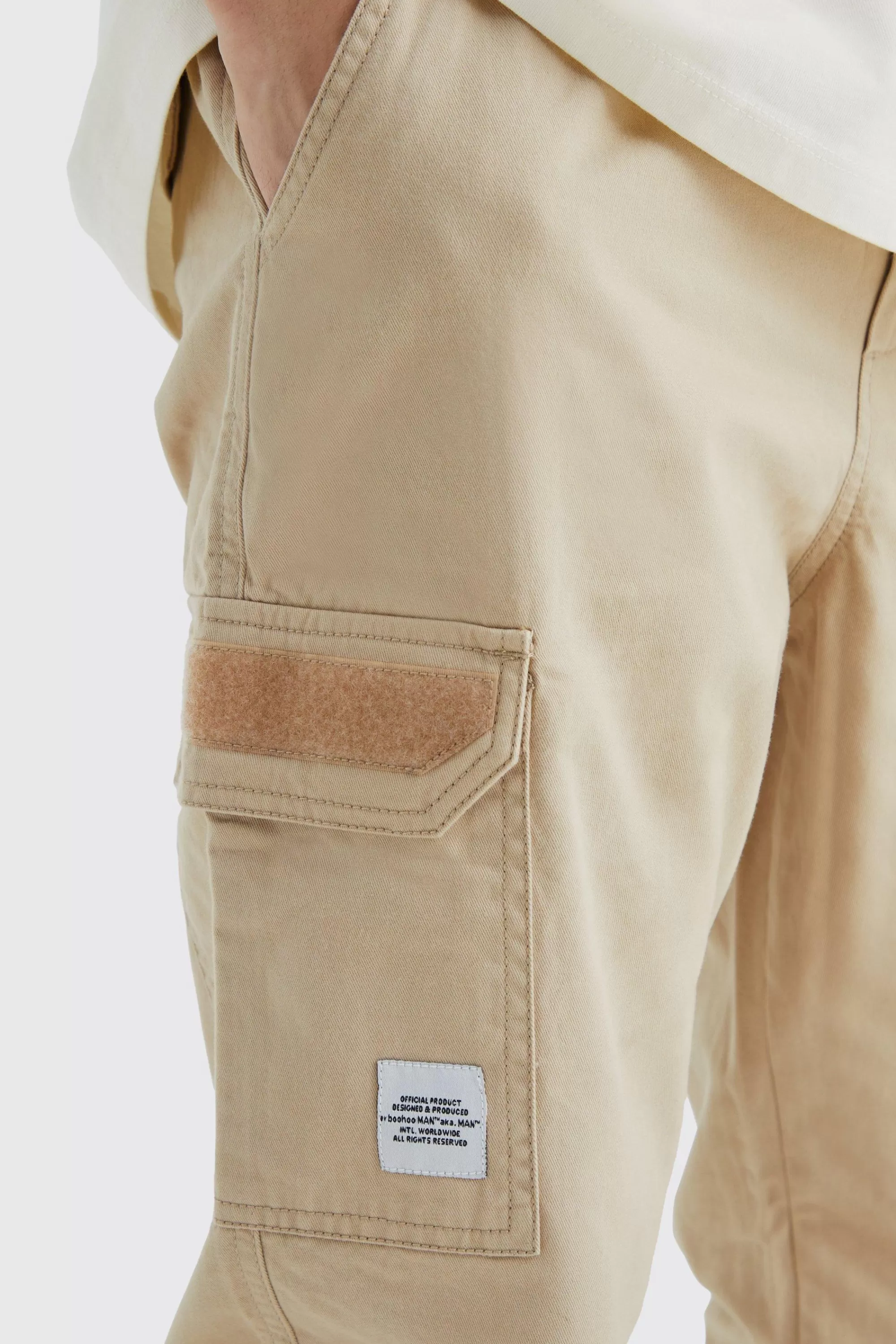 boohooMAN Tall Elastic Comfort Felt Detail Cargo Trouser | UK