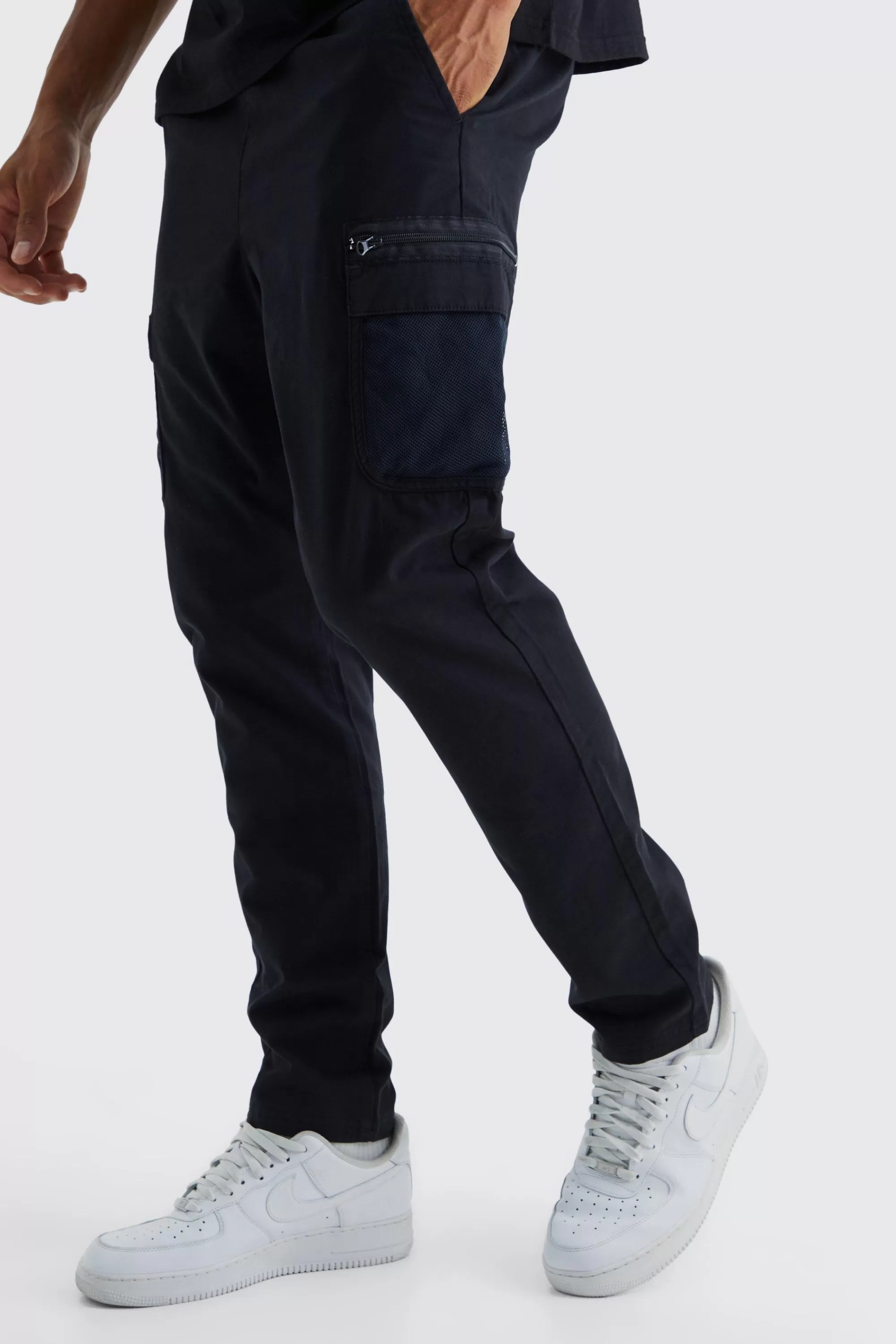 boohooMAN Tall Elastic Comfort Mesh Pocket Cargo Trouser | UK