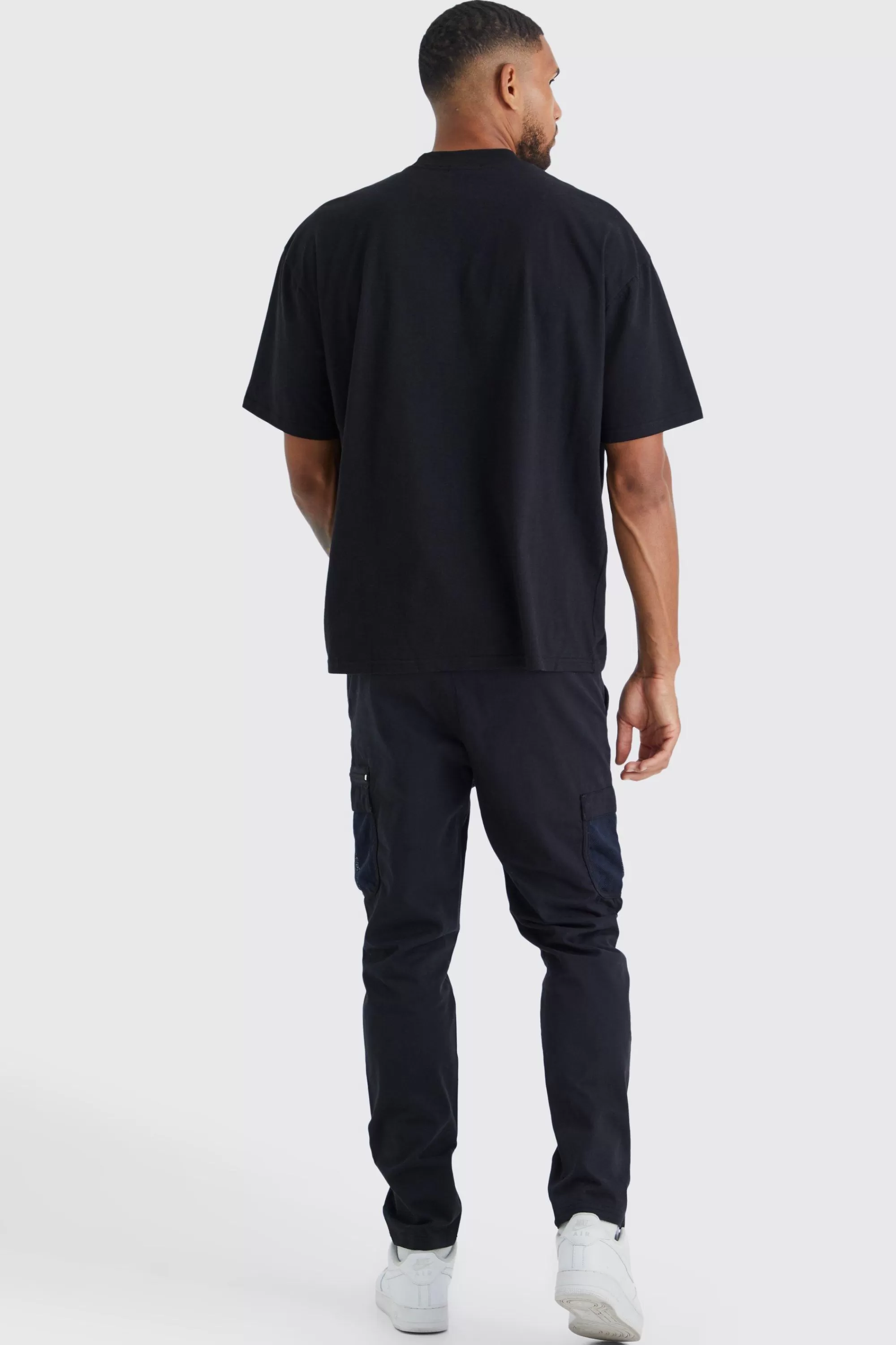 boohooMAN Tall Elastic Comfort Mesh Pocket Cargo Trouser | UK
