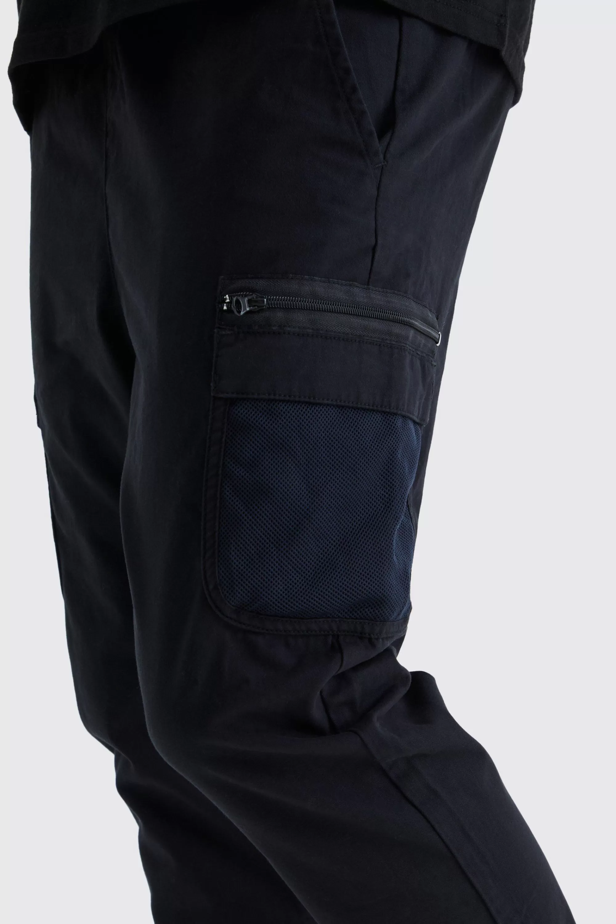 boohooMAN Tall Elastic Comfort Mesh Pocket Cargo Trouser | UK