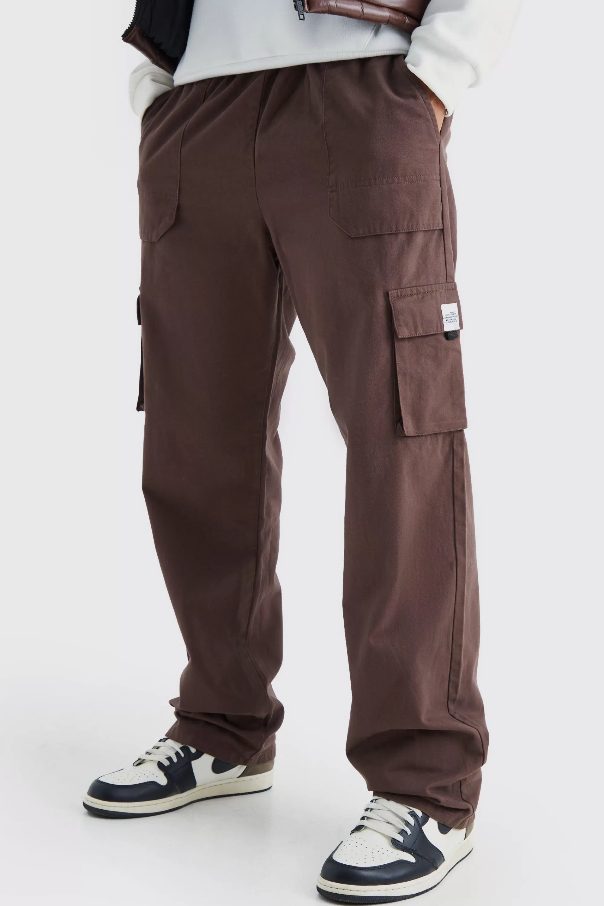 boohooMAN Tall Elastic Waist Relaxed Fit Buckle Cargo Jogger | UK