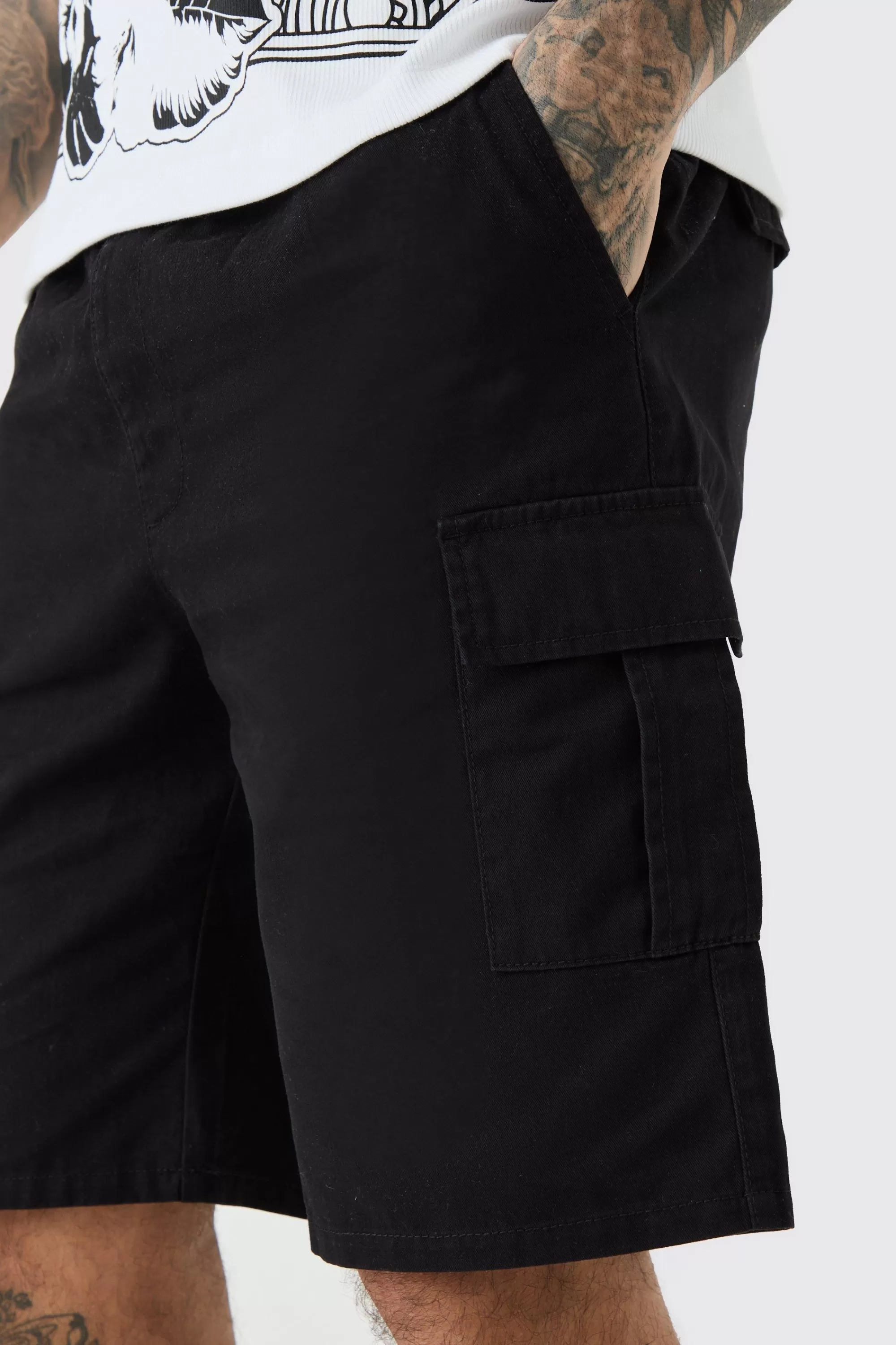 boohooMAN Tall Elastic Waist Relaxed Fit Cargo Shorts In | UK