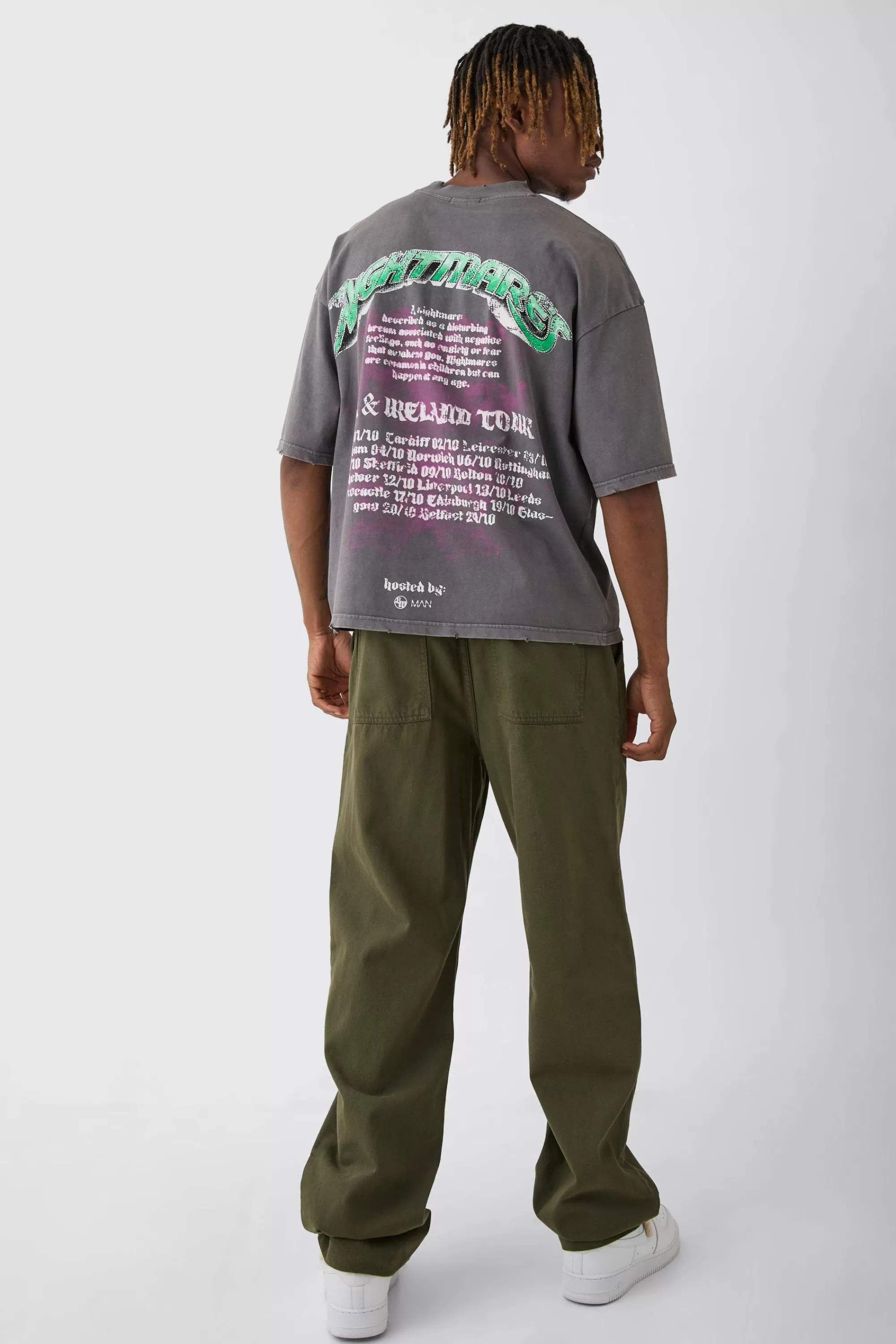 boohooMAN Tall Elasticated Waist Drawcord Detail Relaxed Fit Trouser In | UK