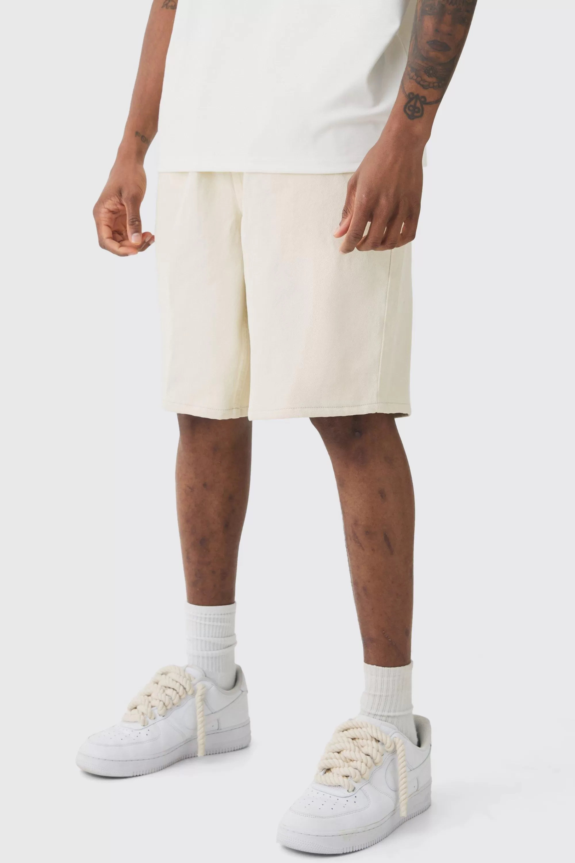 boohooMAN Tall Elasticated Waist Drawcord Detail Slim Fit Shorts In | UK