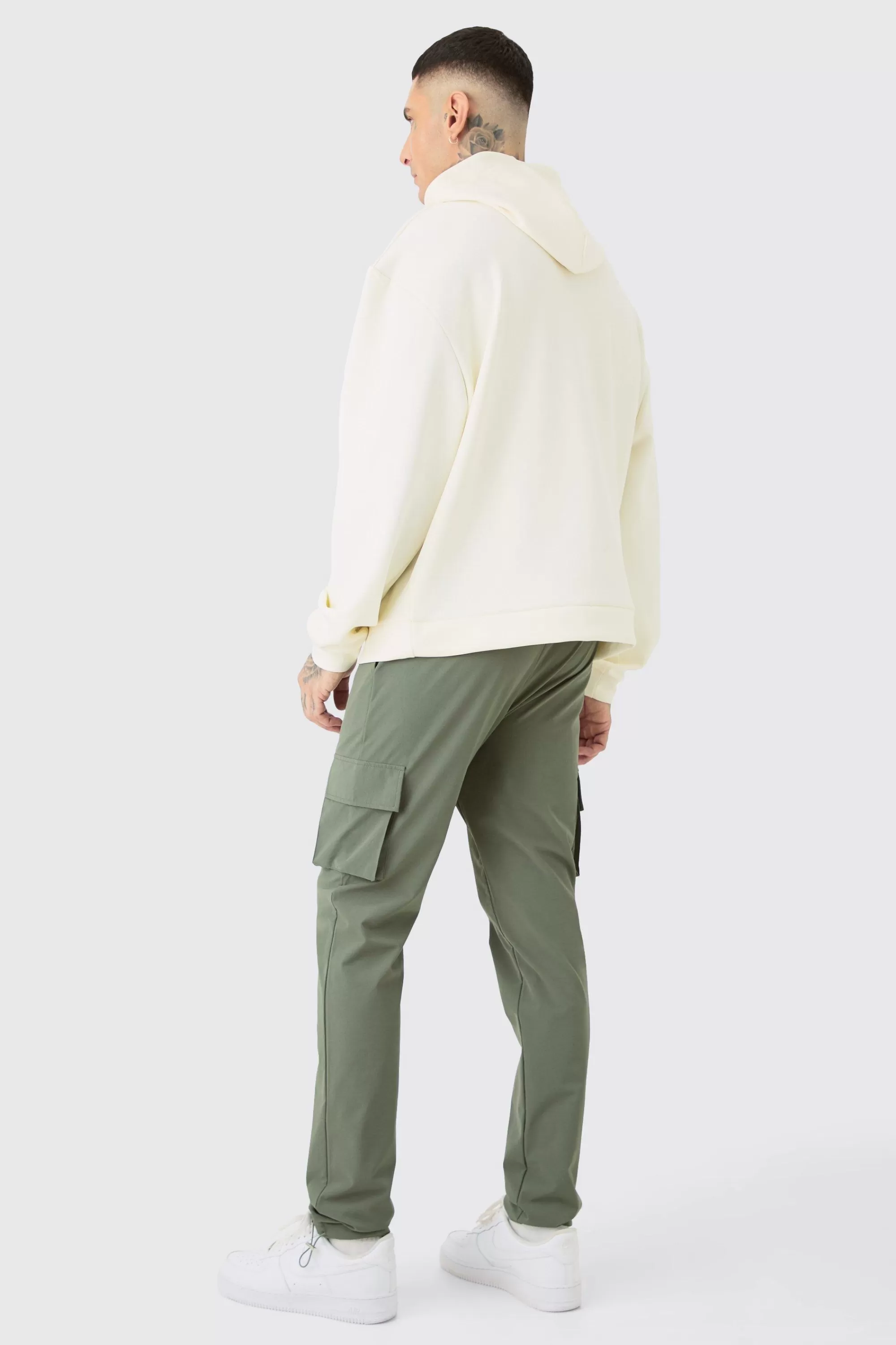 boohooMAN Tall Elasticated Waist Lightweight Stretch Skinny Cargo Trouser | UK