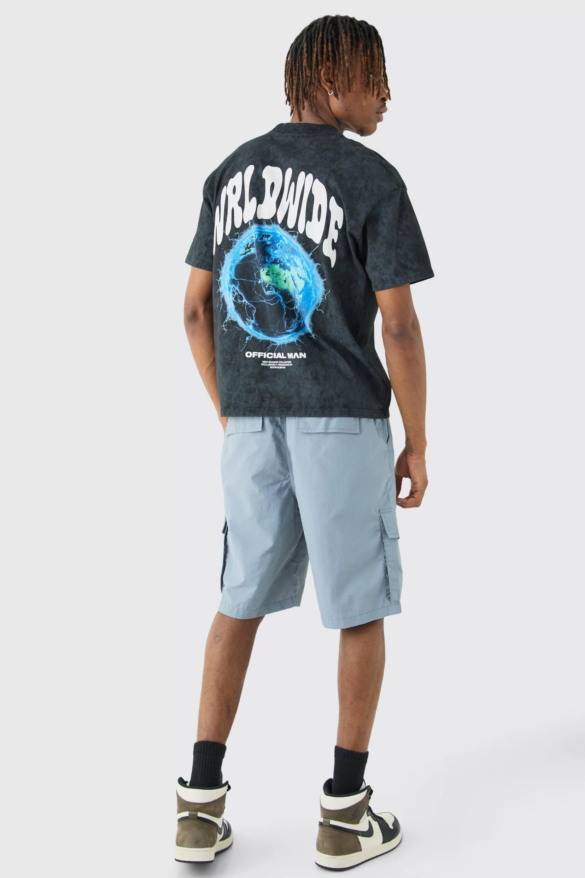 boohooMAN Tall Elasticated Waist Ofcl Nylon Cargo Short | UK