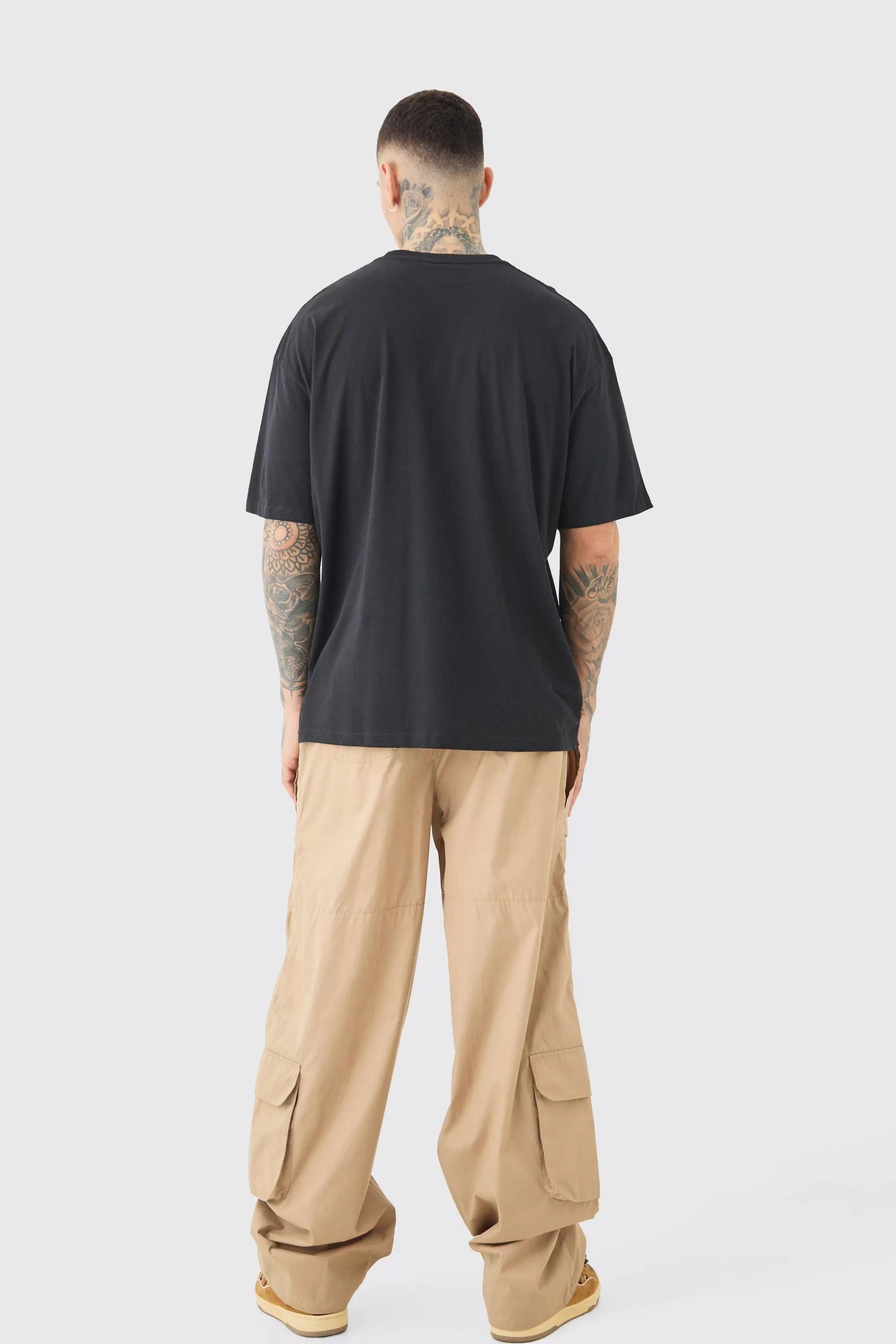 boohooMAN Tall Elasticated Waist Oversized Peached Cargo Trouser | UK