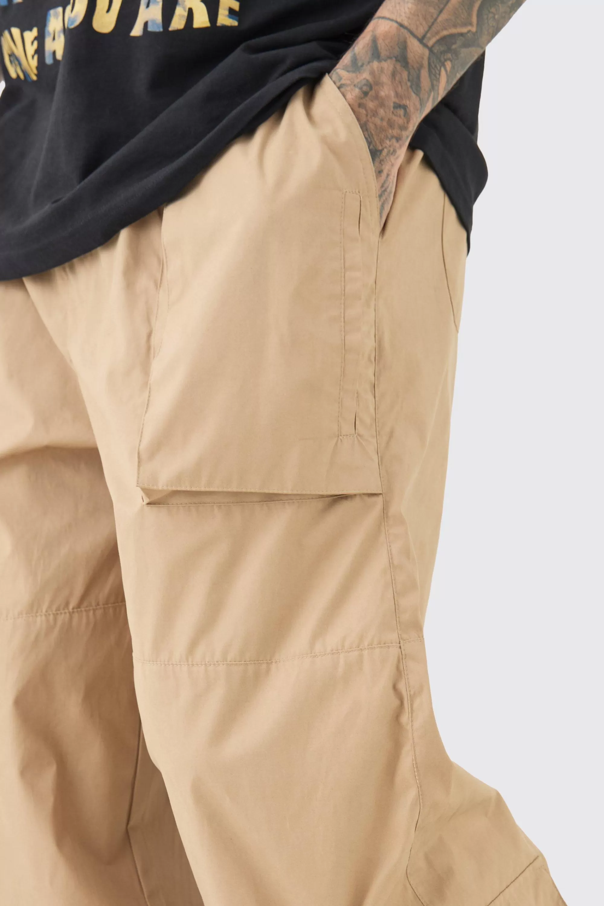 boohooMAN Tall Elasticated Waist Oversized Peached Cargo Trouser | UK