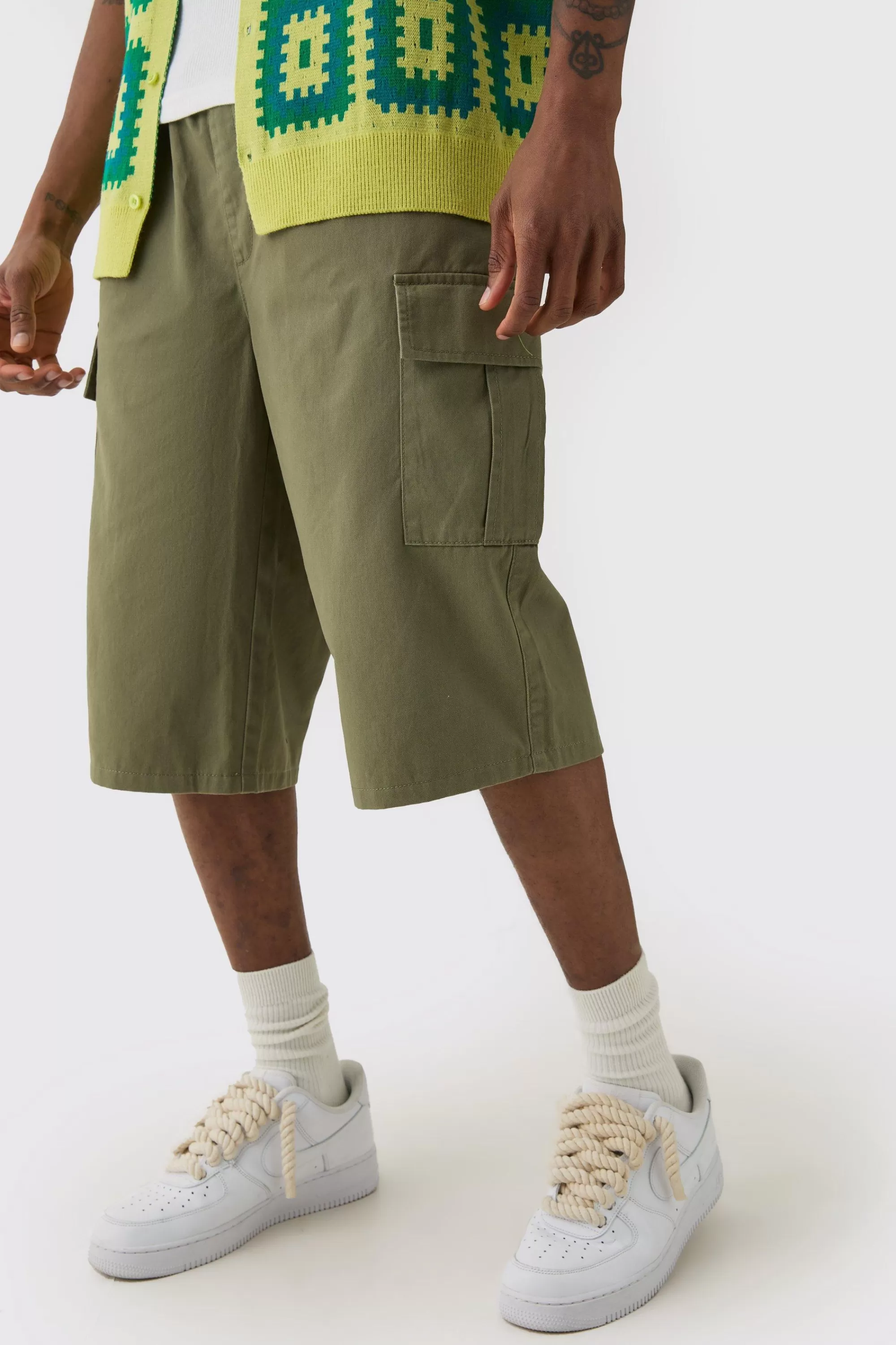 boohooMAN Tall Elasticated Waist Relaxed Fit Cargo Jorts | UK