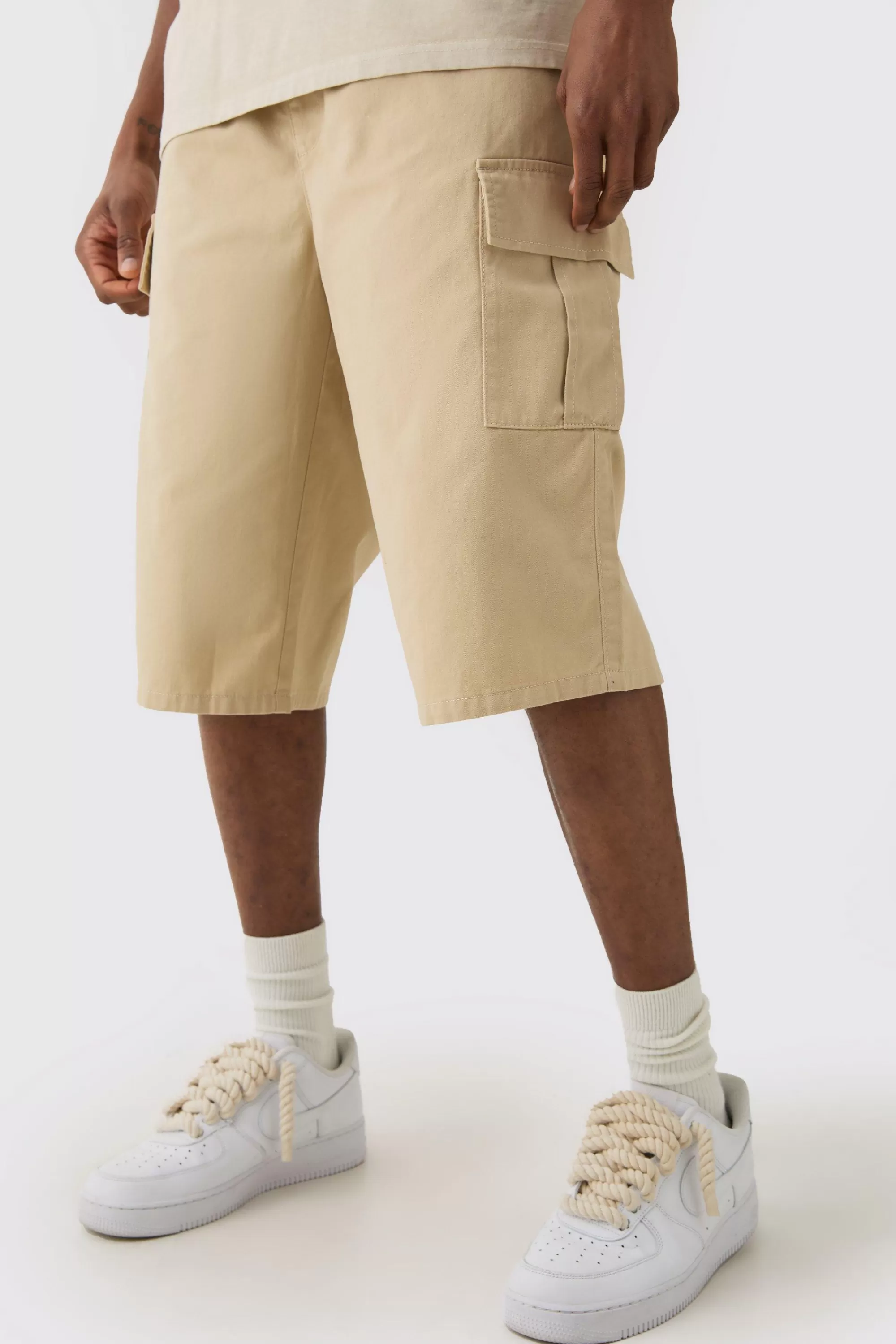 boohooMAN Tall Elasticated Waist Relaxed Fit Cargo Jorts | UK