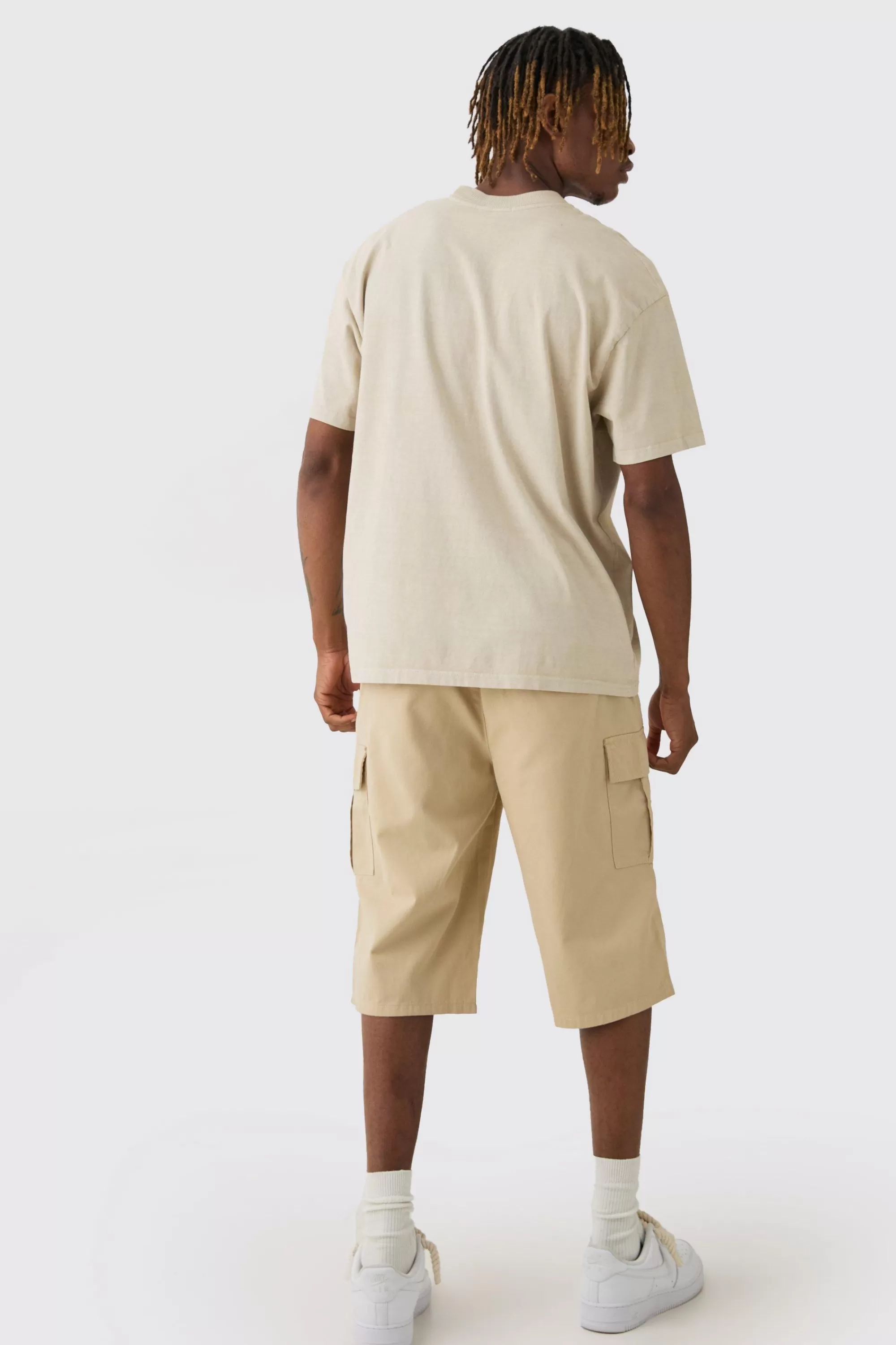 boohooMAN Tall Elasticated Waist Relaxed Fit Cargo Jorts | UK