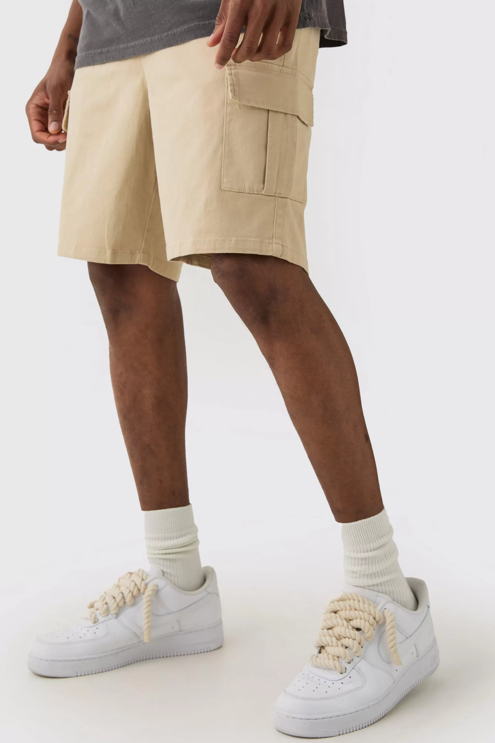 boohooMAN Tall Elasticated Waist Slim Fit Cargo Shorts | UK