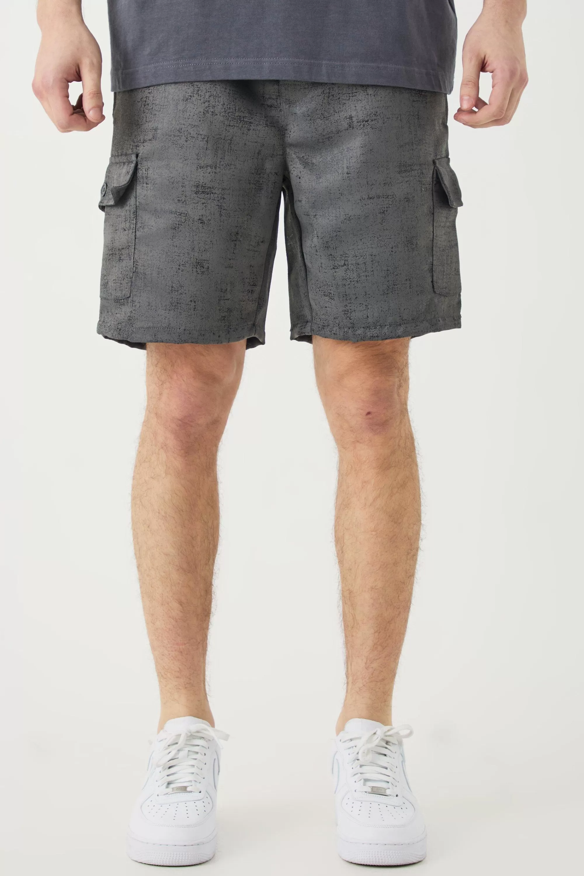 boohooMAN Tall Elasticated Waist Textured Cargo Short In | UK