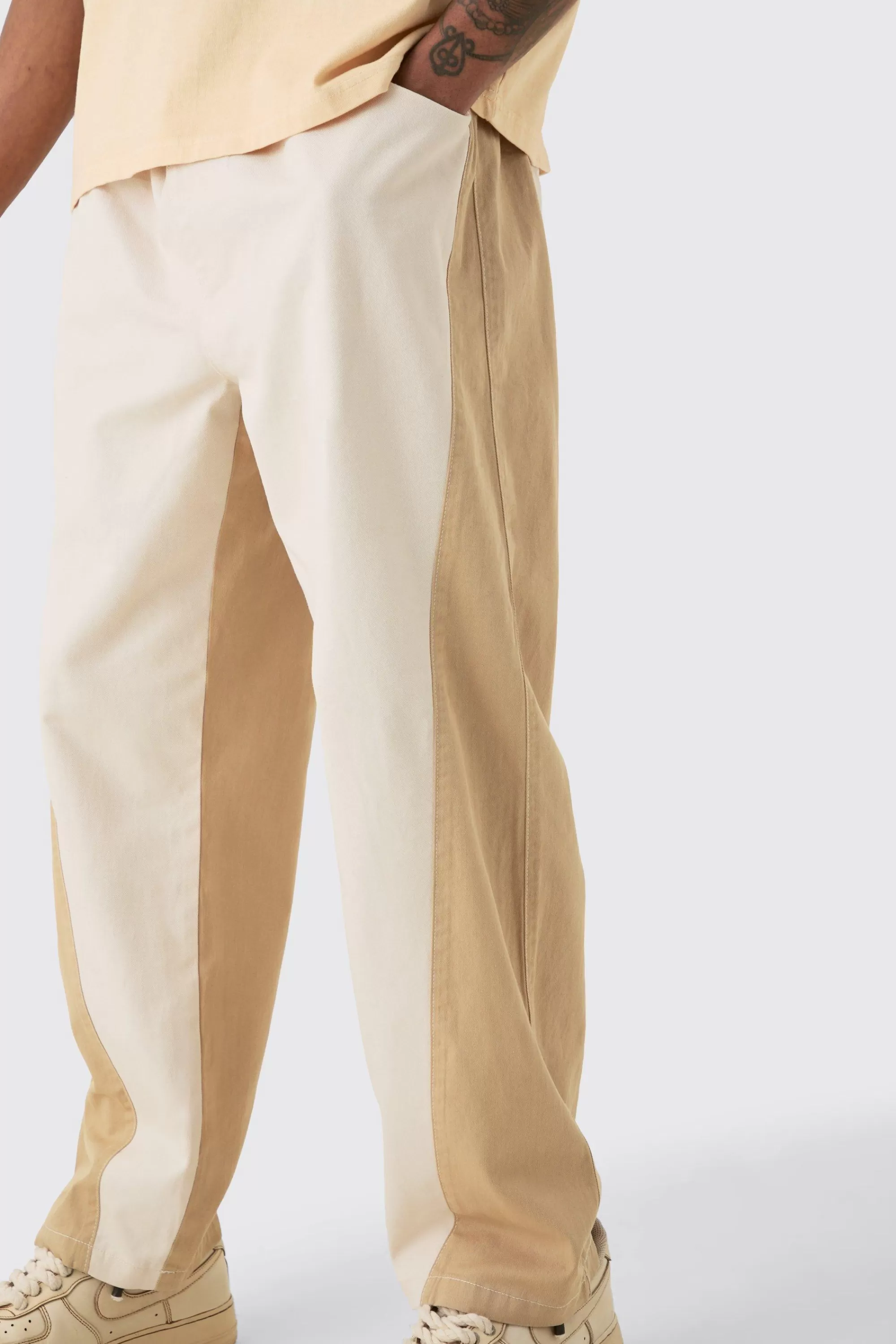 boohooMAN Tall Elasticated Waist Twill Crop Twisted Seam Washed Trouser | UK